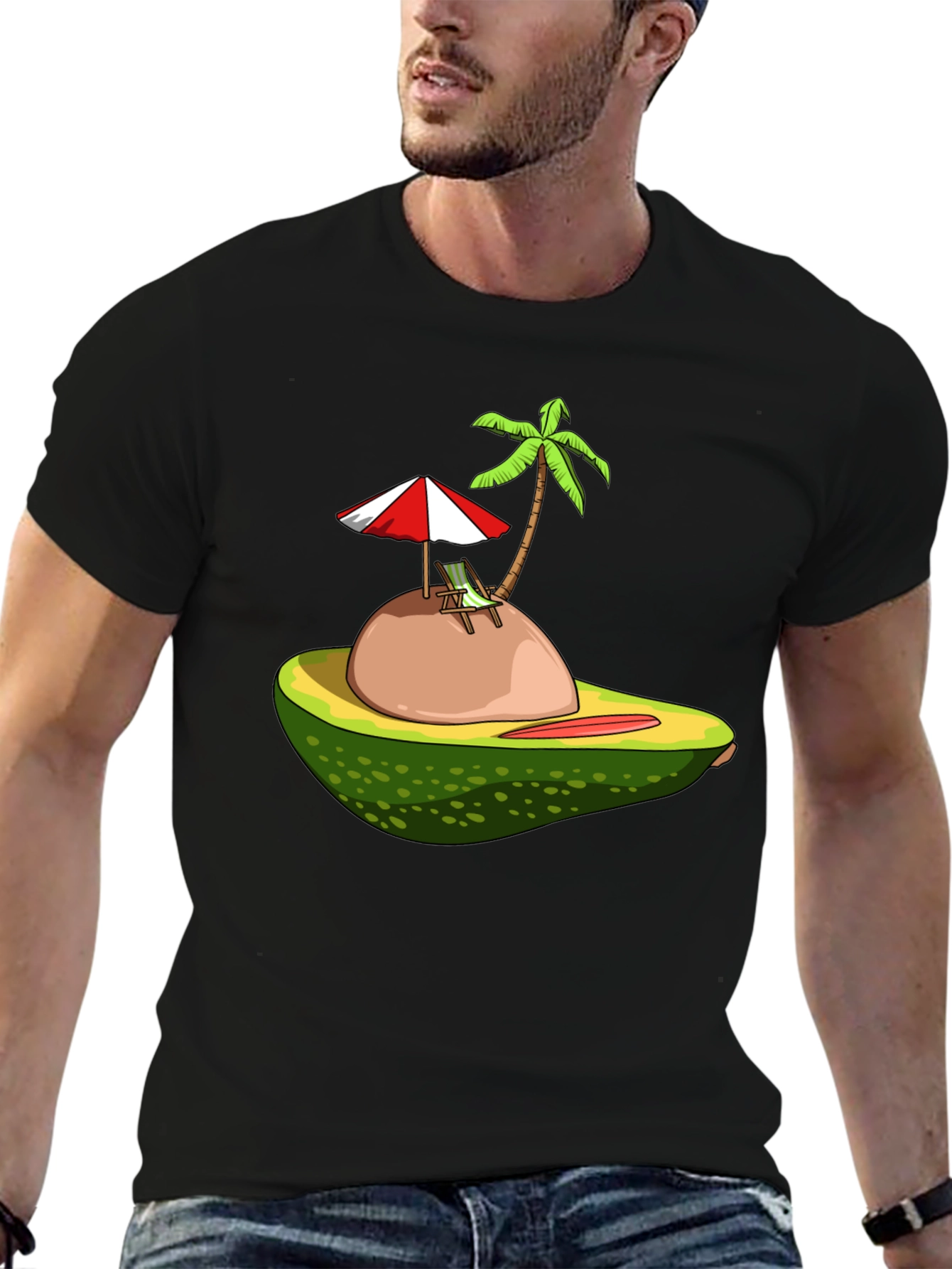 Camiseta Negra con Diseño de Aguacate Tropical