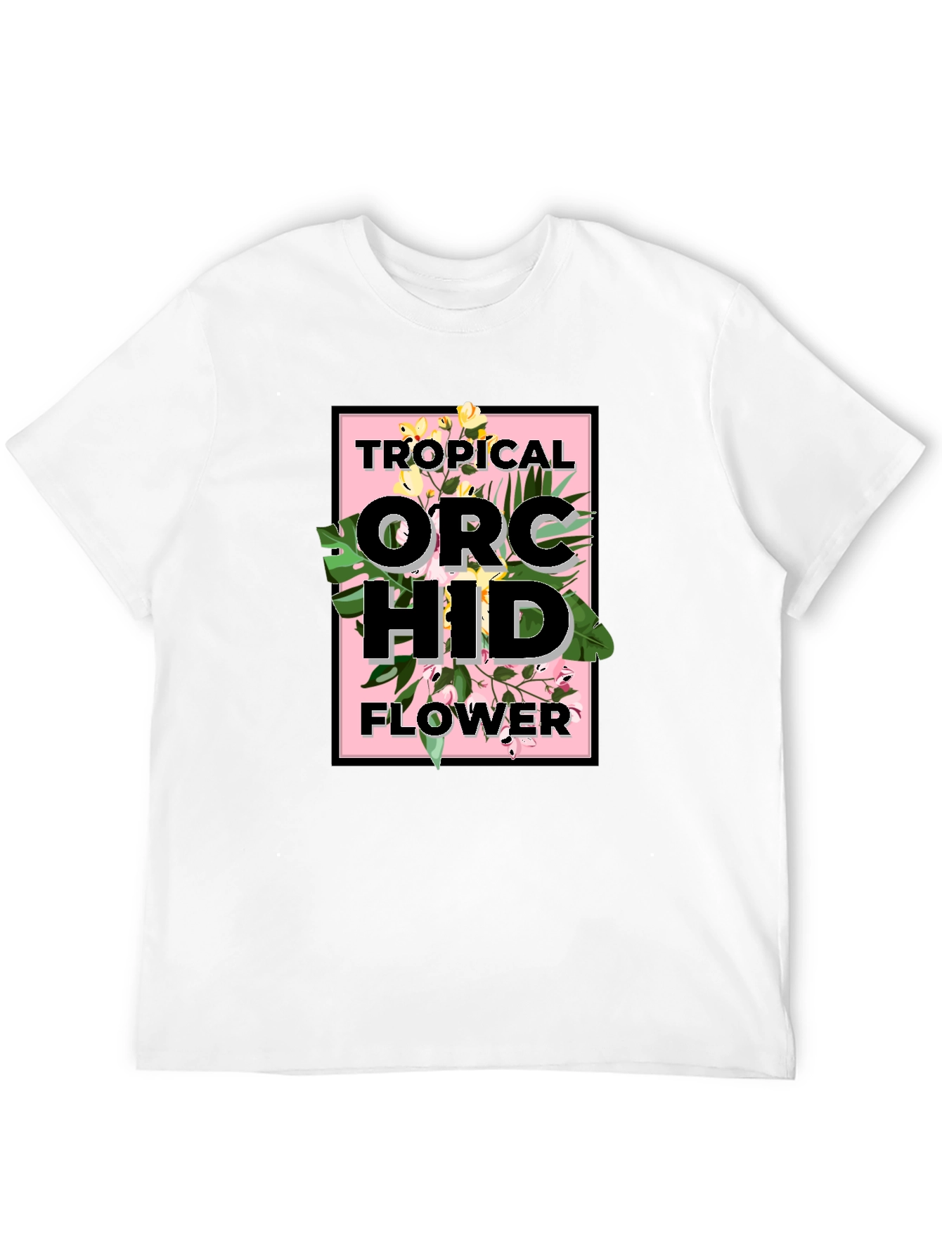Camiseta Negra con Diseño de Orquídeas Tropicales
