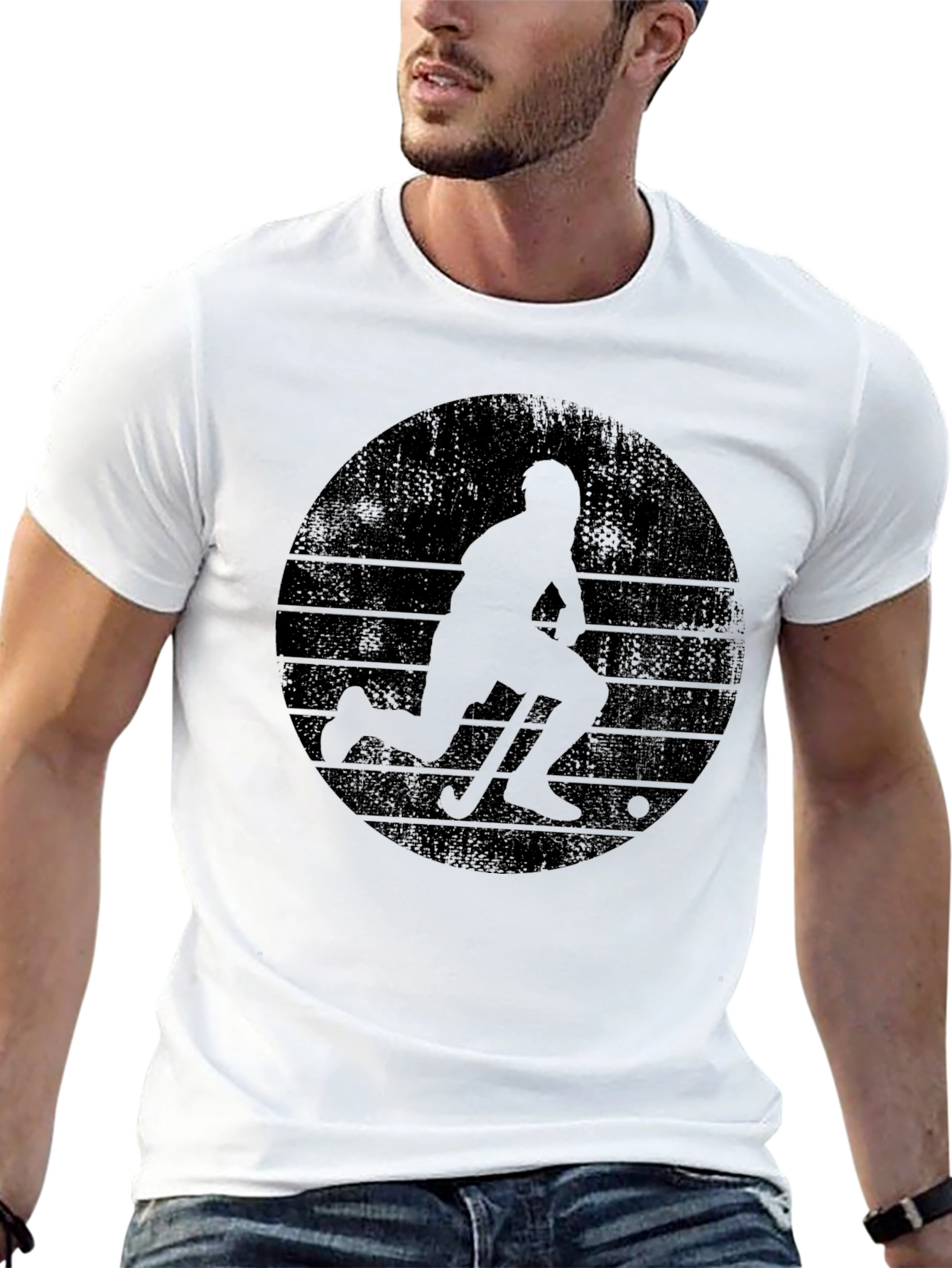 Camiseta Hombre Diseño Hockey Vintage Negra