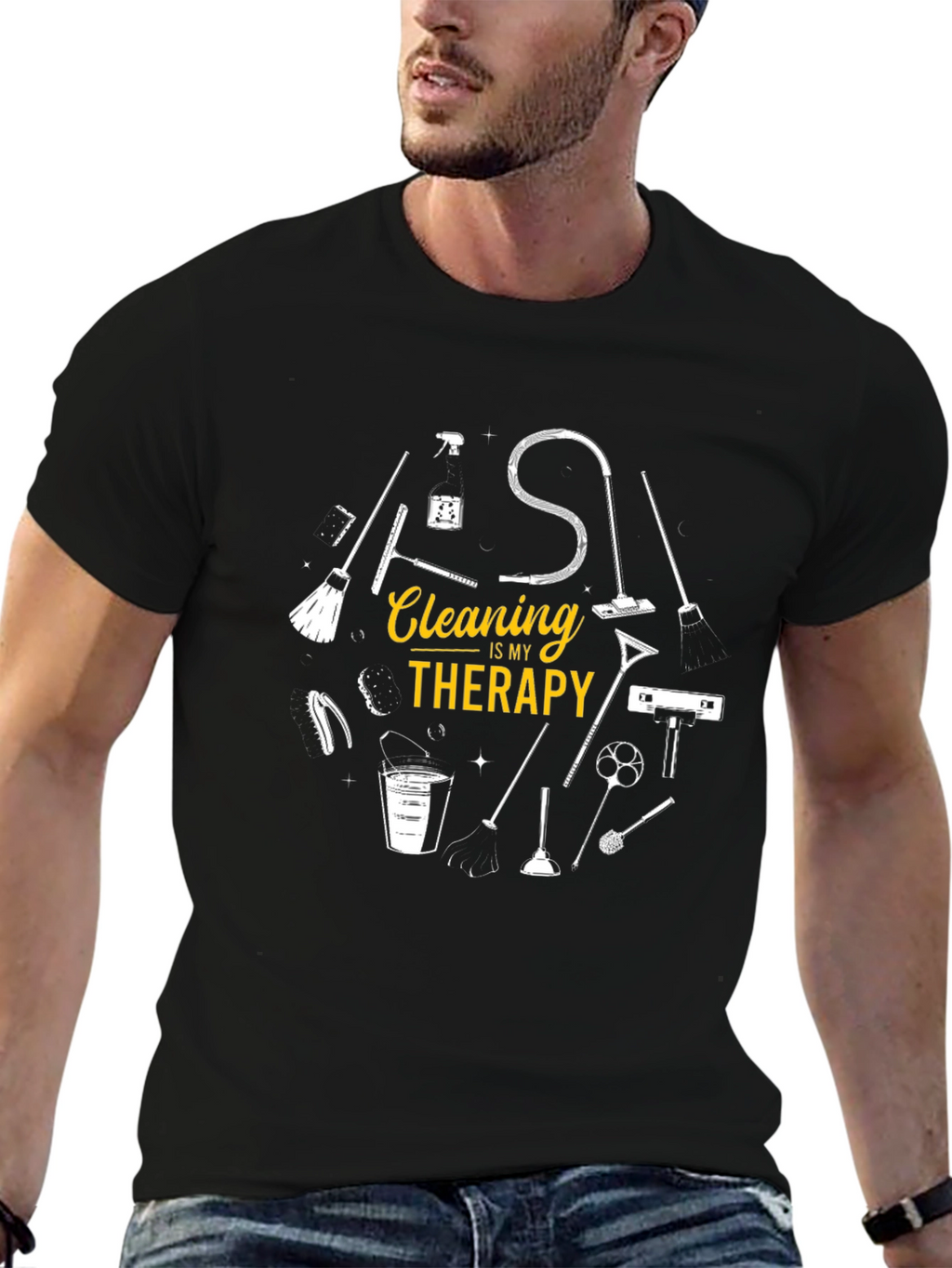 Camiseta Negra Cleaning Therapy para Hombre