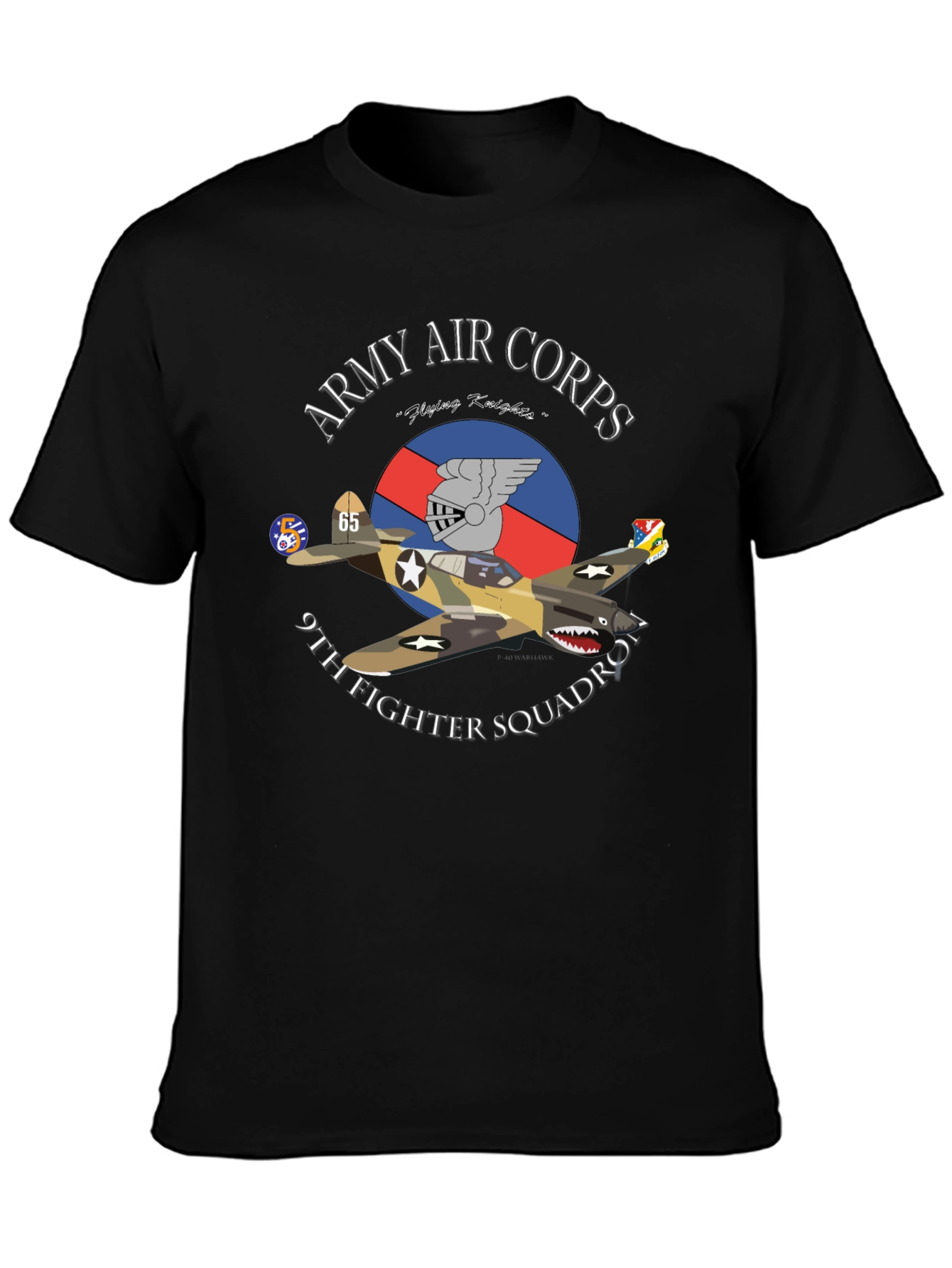 Camiseta Negra con Diseño de Aviación de la 9th Fighter Squadron
