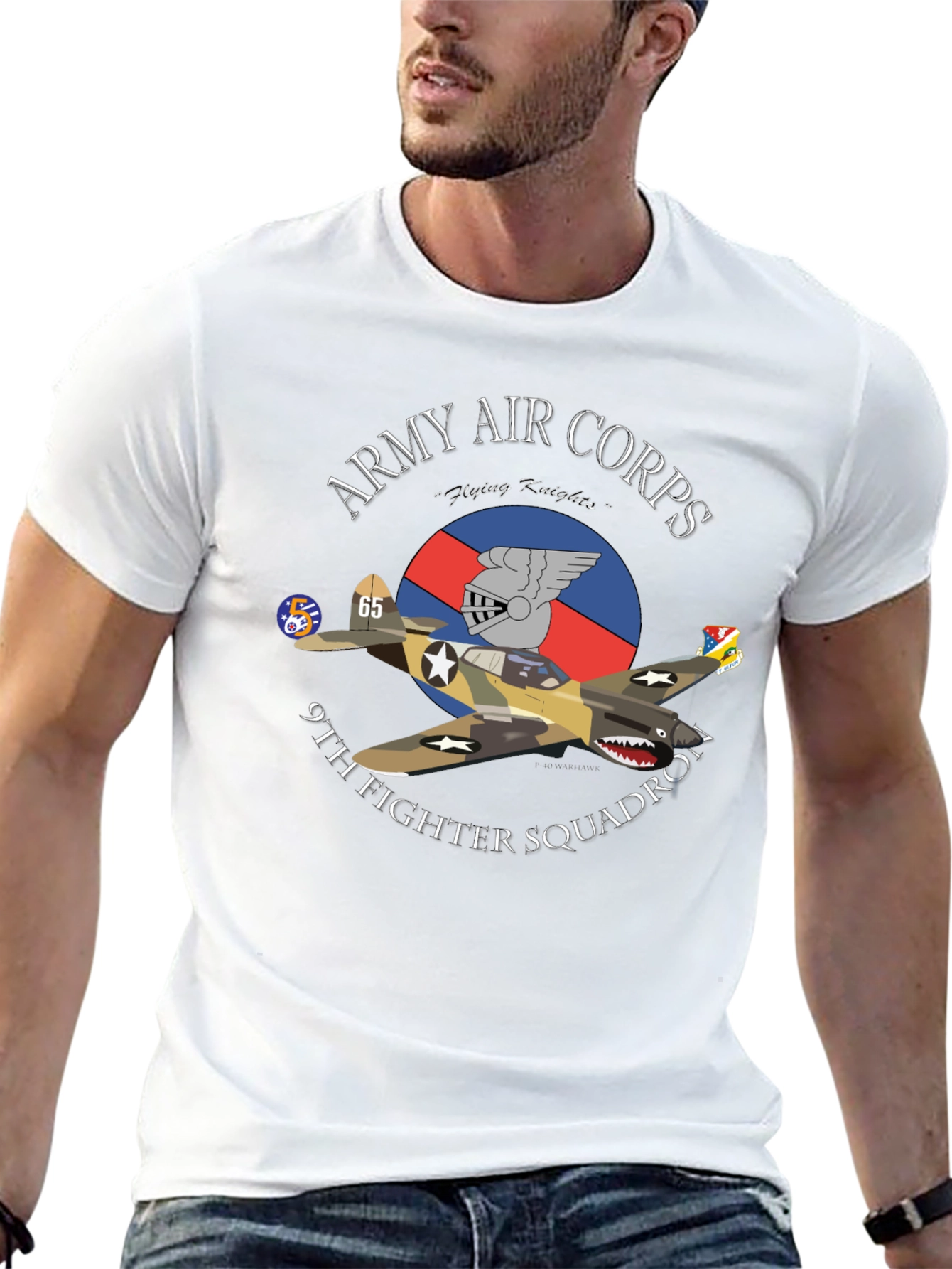 Camiseta Negra con Diseño de Aviación de la 9th Fighter Squadron