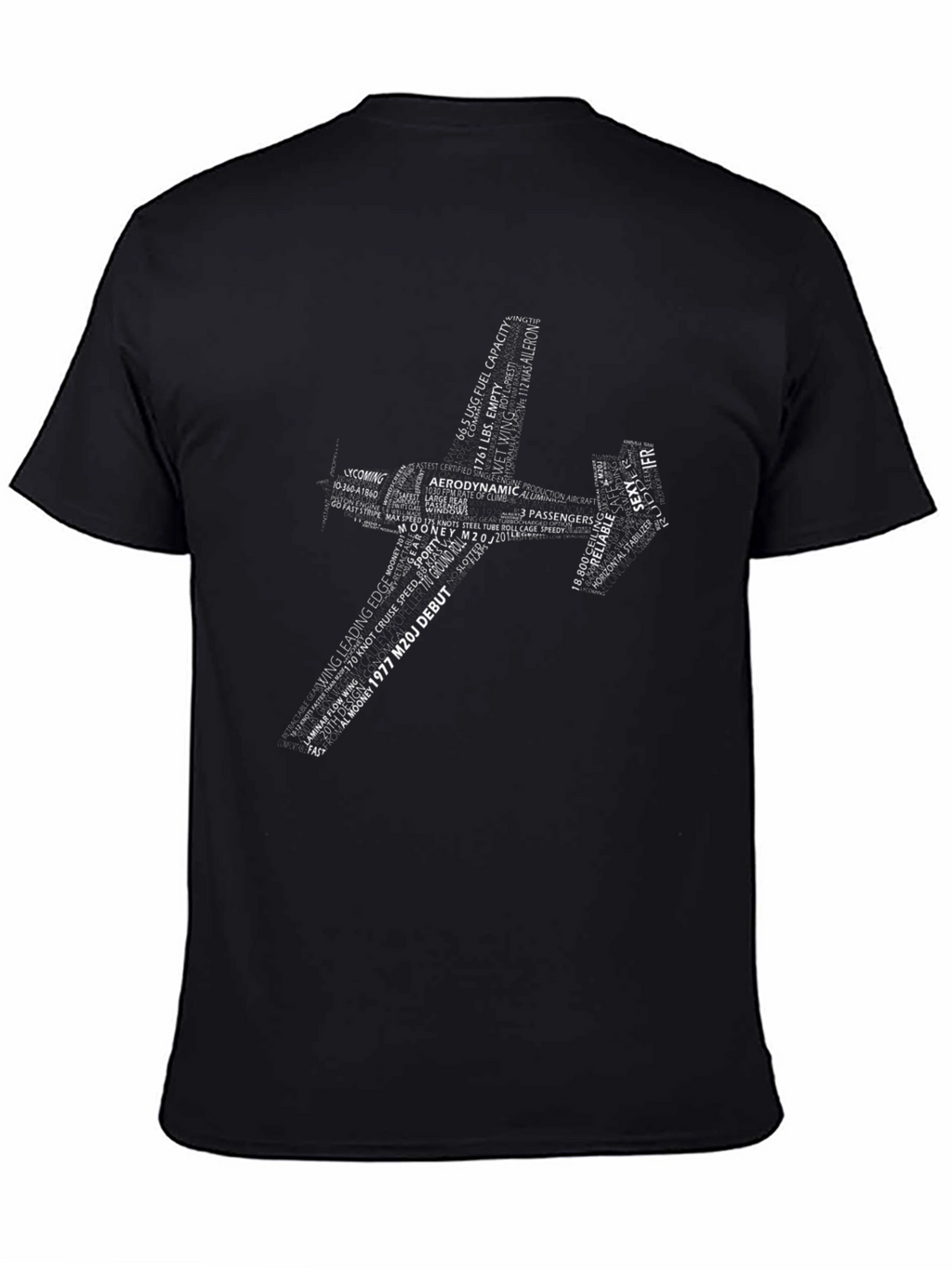 Camiseta Negra Avión Mooney M20J Debut 1977