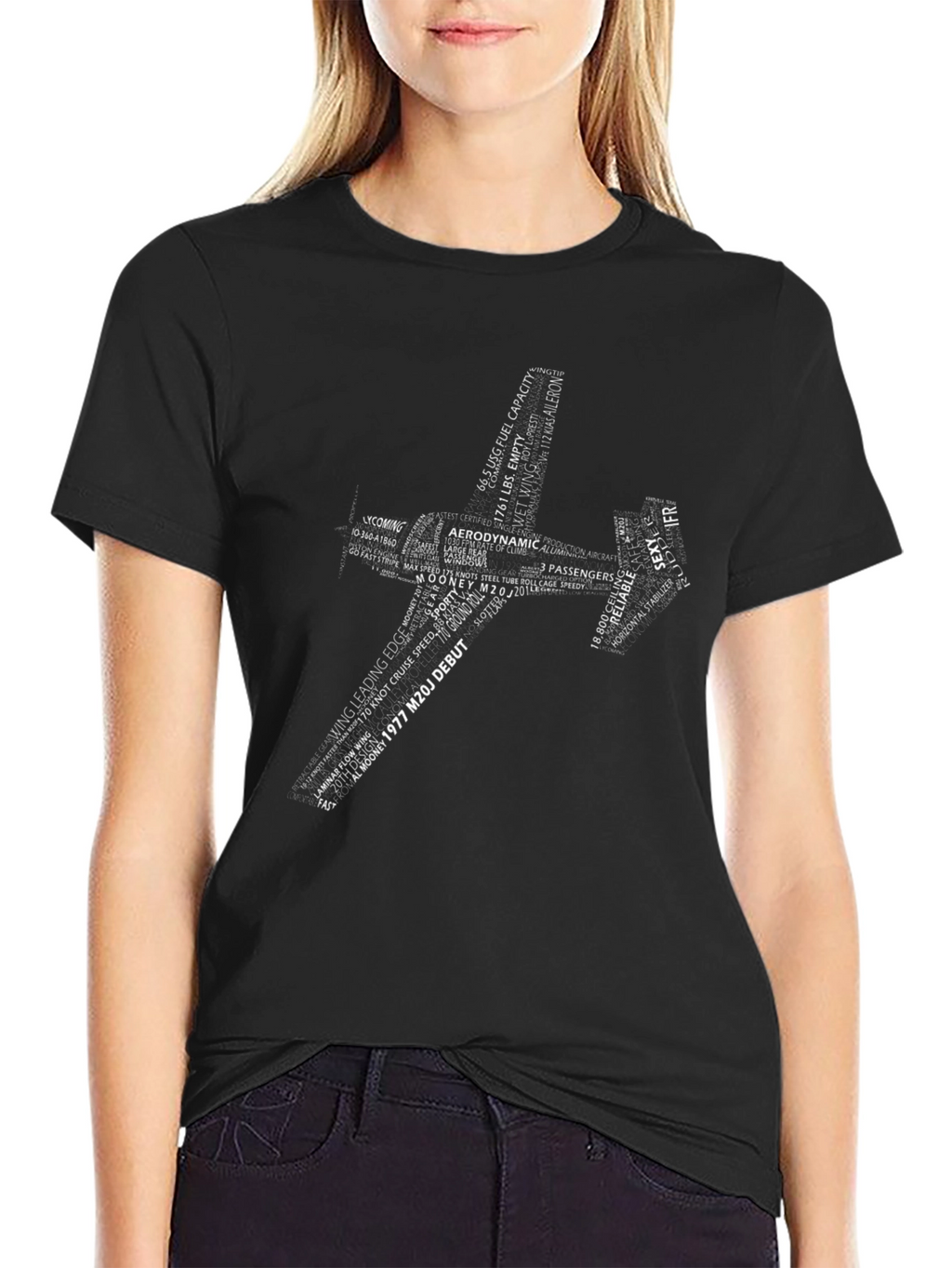 Camiseta Negra Avión Mooney M20J Debut 1977