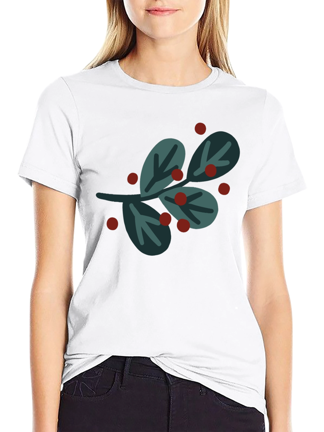 Camiseta Negra con Diseño de Muérdago