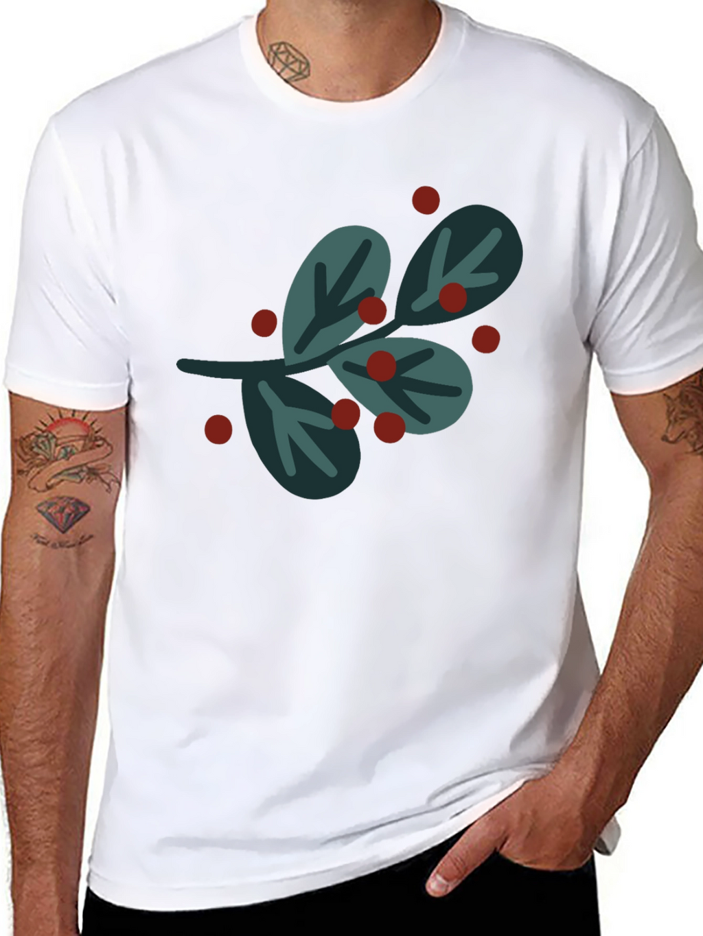 Camiseta Negra con Diseño de Muérdago