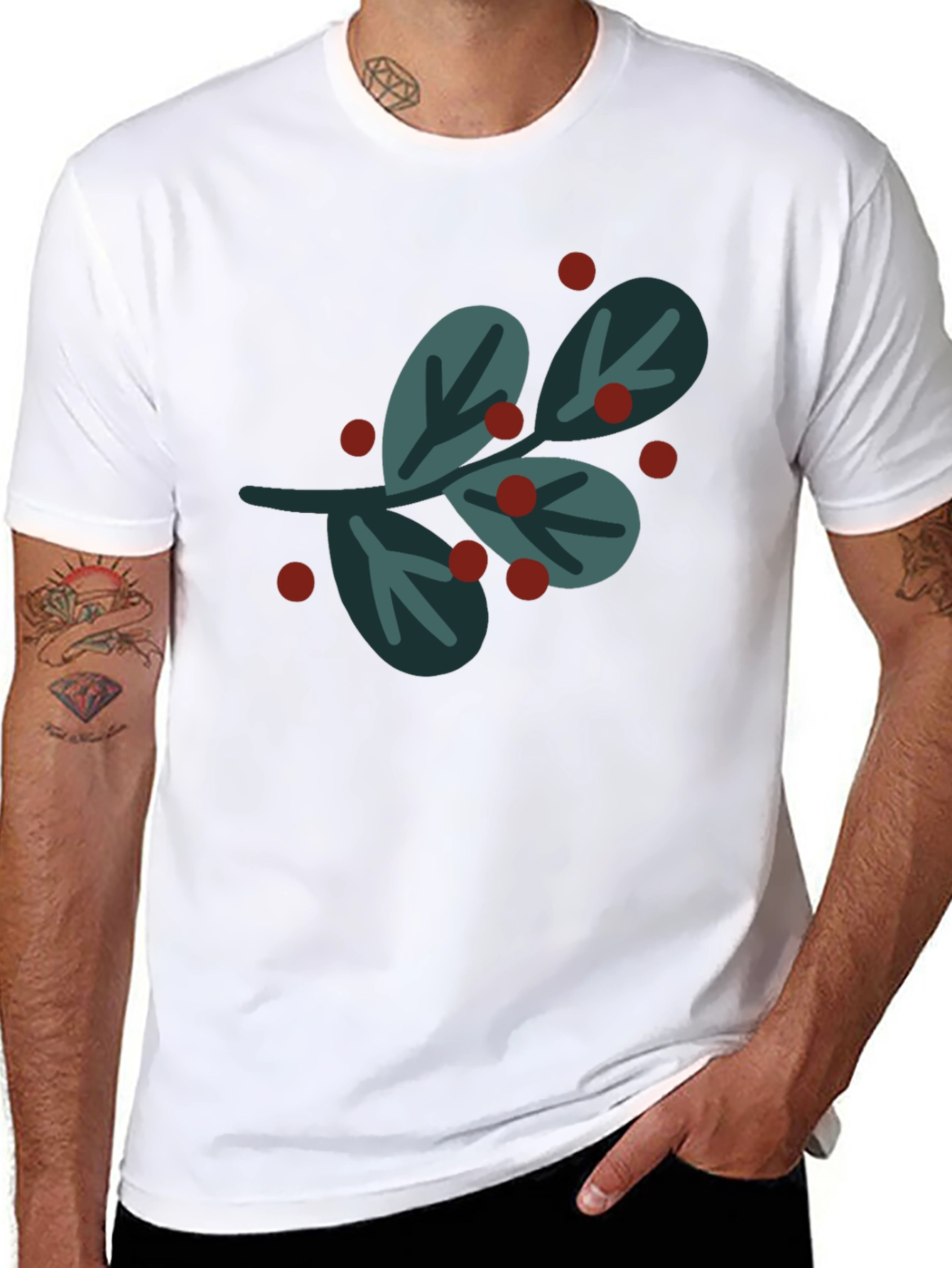 Camiseta Negra con Diseño de Muérdago