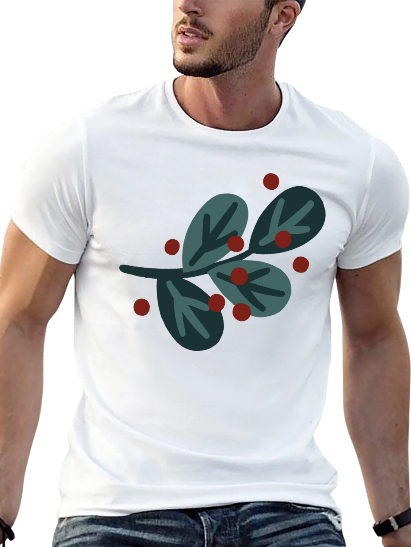 Camiseta Negra con Diseño de Muérdago