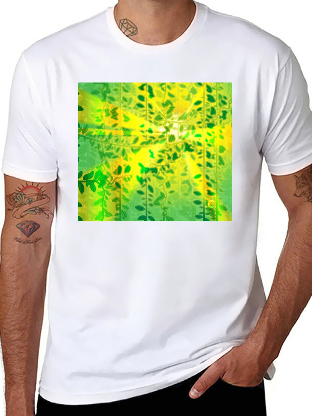 Camiseta Negra con Diseño Abstracto de Naturaleza