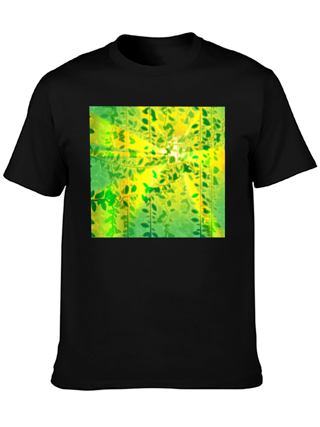 Camiseta Negra con Diseño Abstracto de Naturaleza