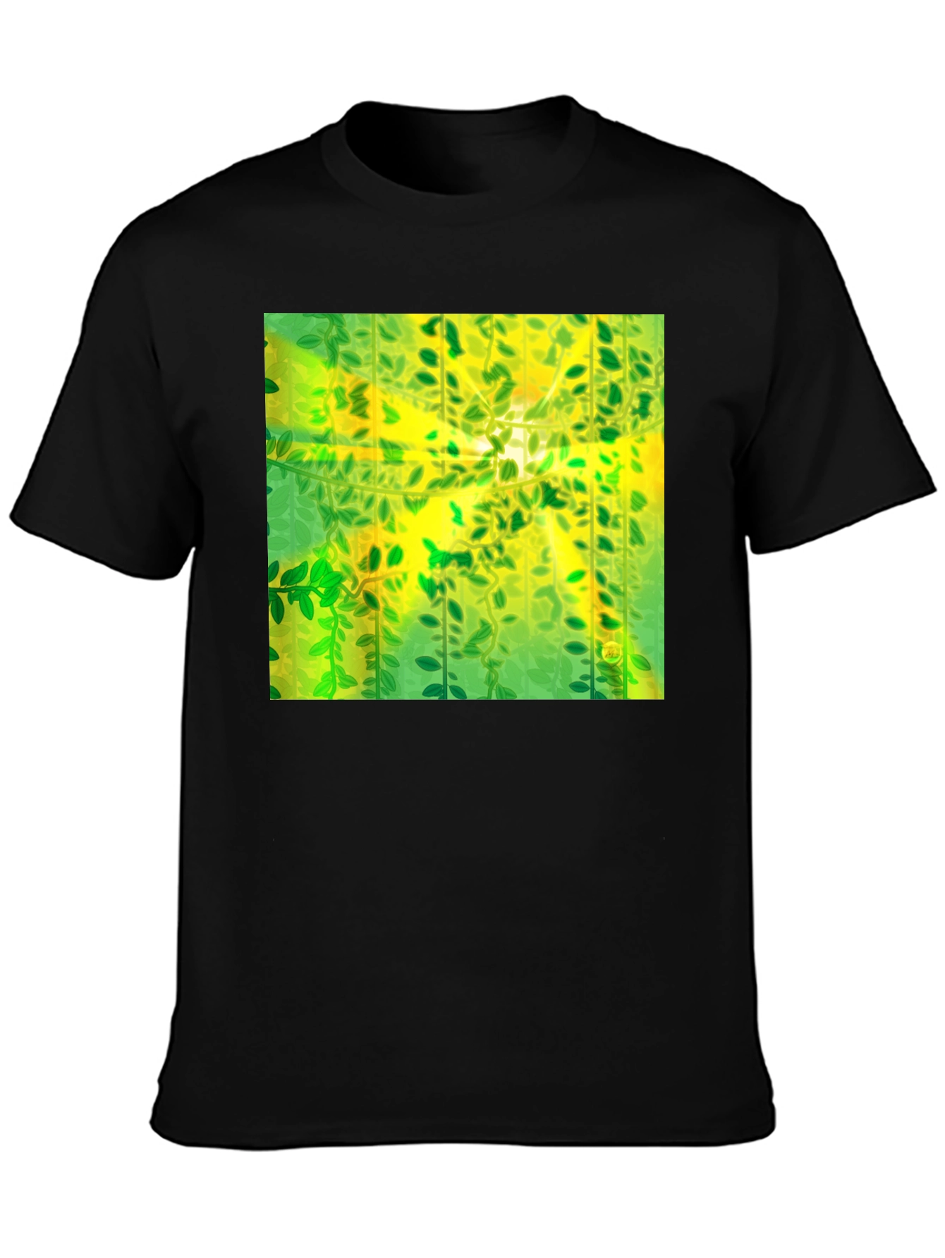 Camiseta Negra con Diseño Abstracto de Naturaleza