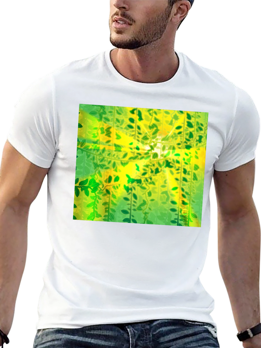 Camiseta Negra con Diseño Abstracto de Naturaleza