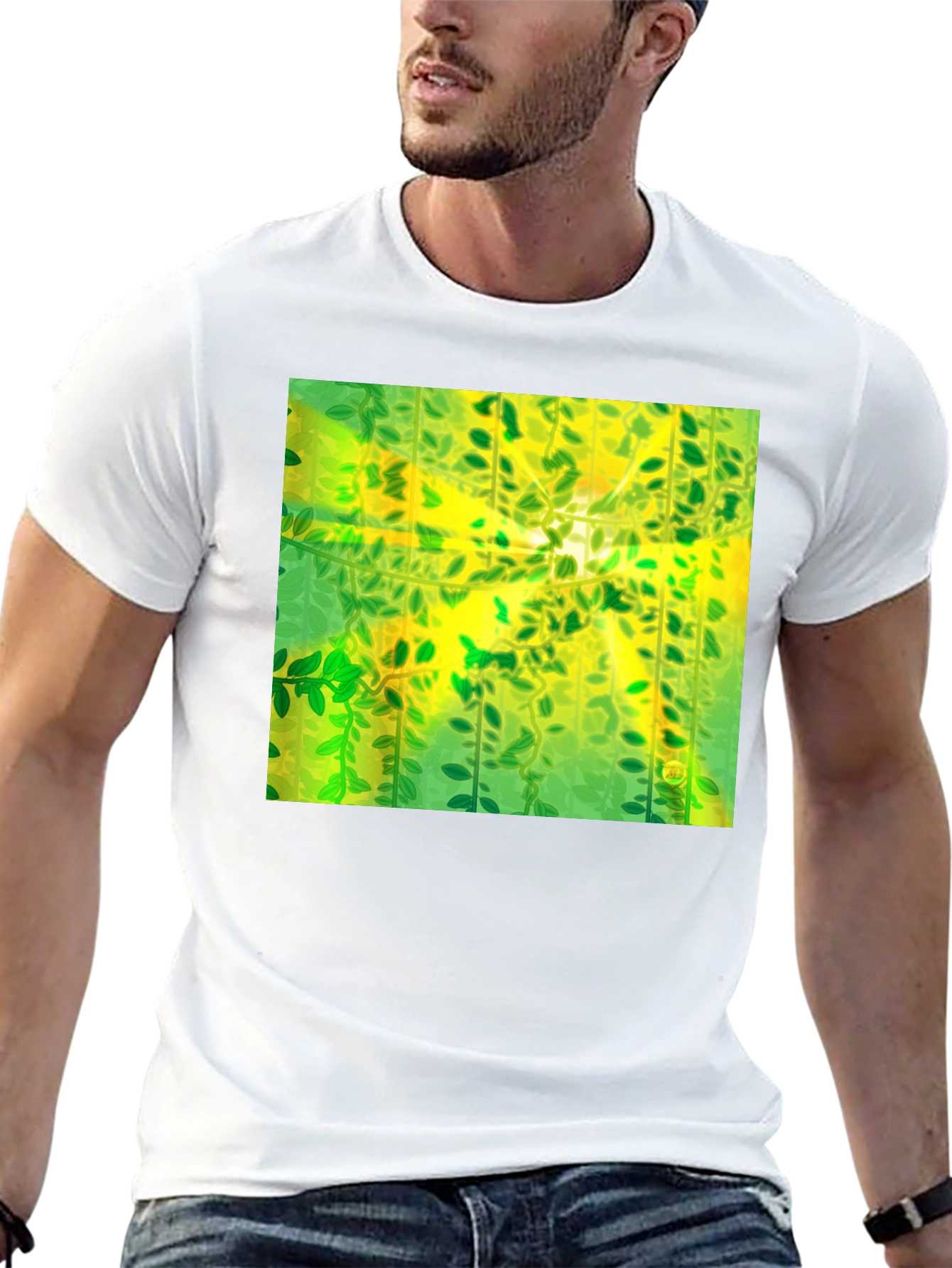 Camiseta Negra con Diseño Abstracto de Naturaleza