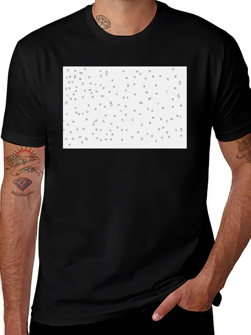 Camiseta Negra con Diseño Abstracto Cuadrado