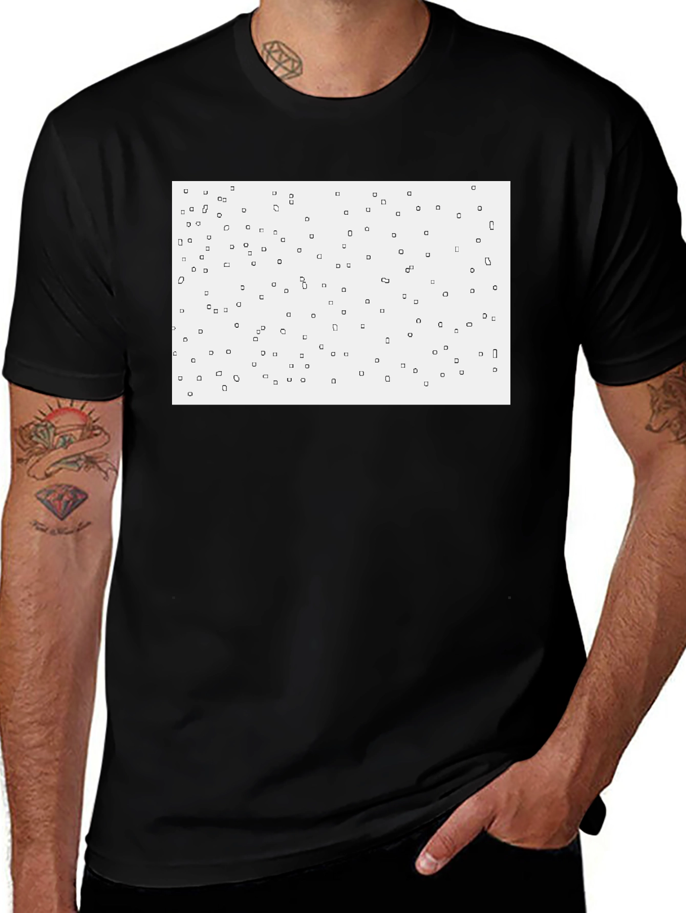 Camiseta Negra con Diseño Abstracto Cuadrado