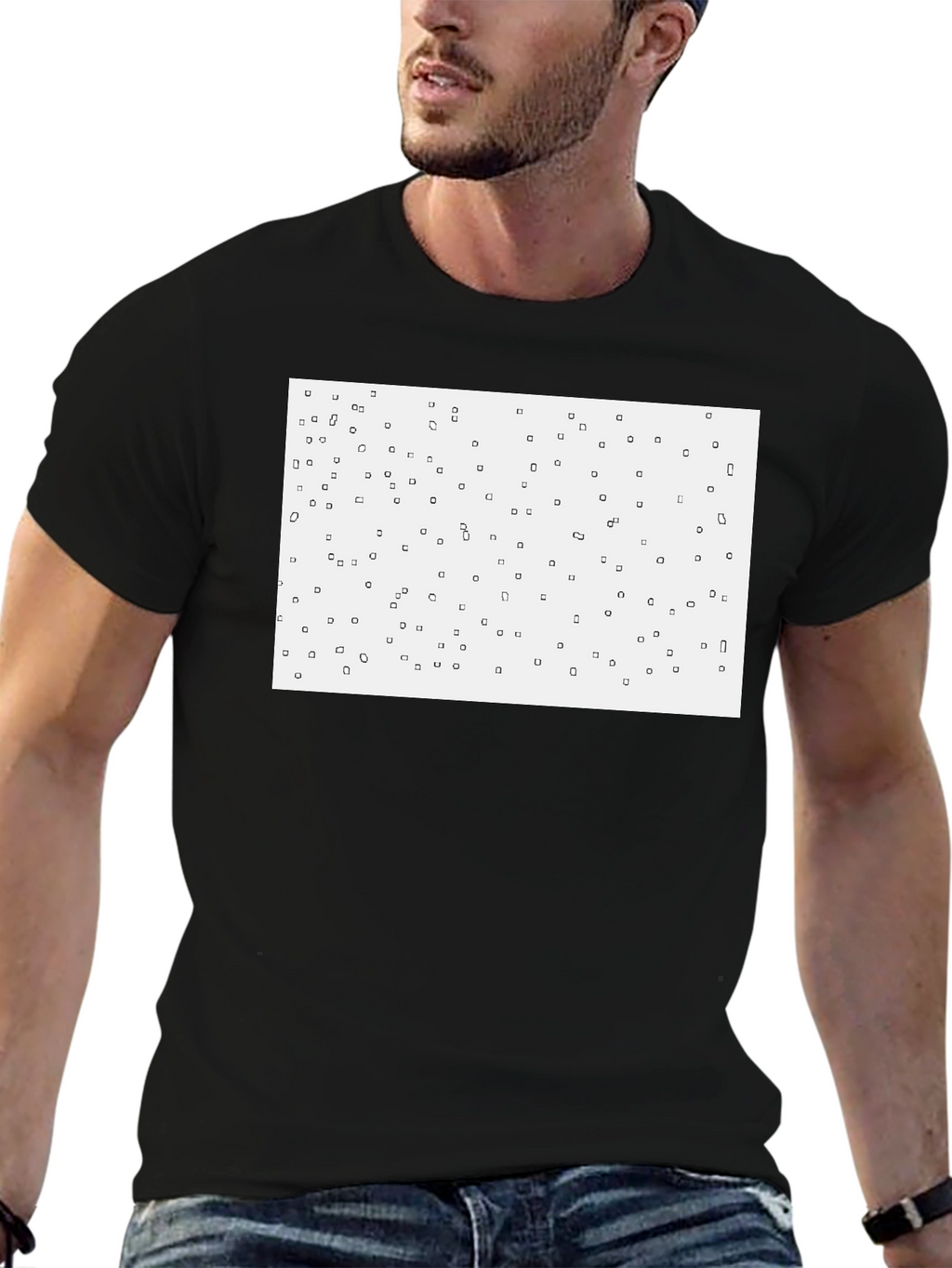 Camiseta Negra con Diseño Abstracto Cuadrado
