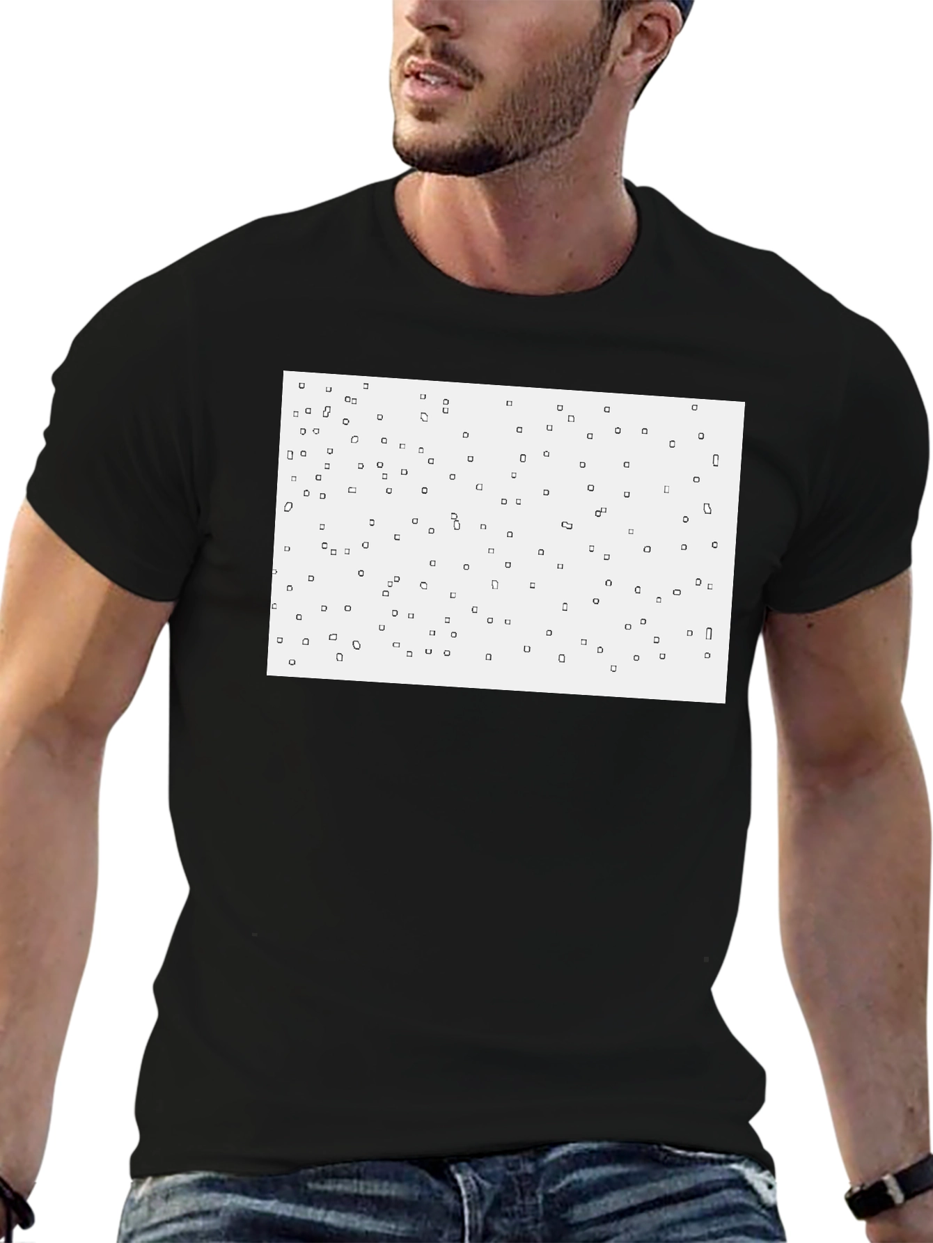 Camiseta Negra con Diseño Abstracto Cuadrado
