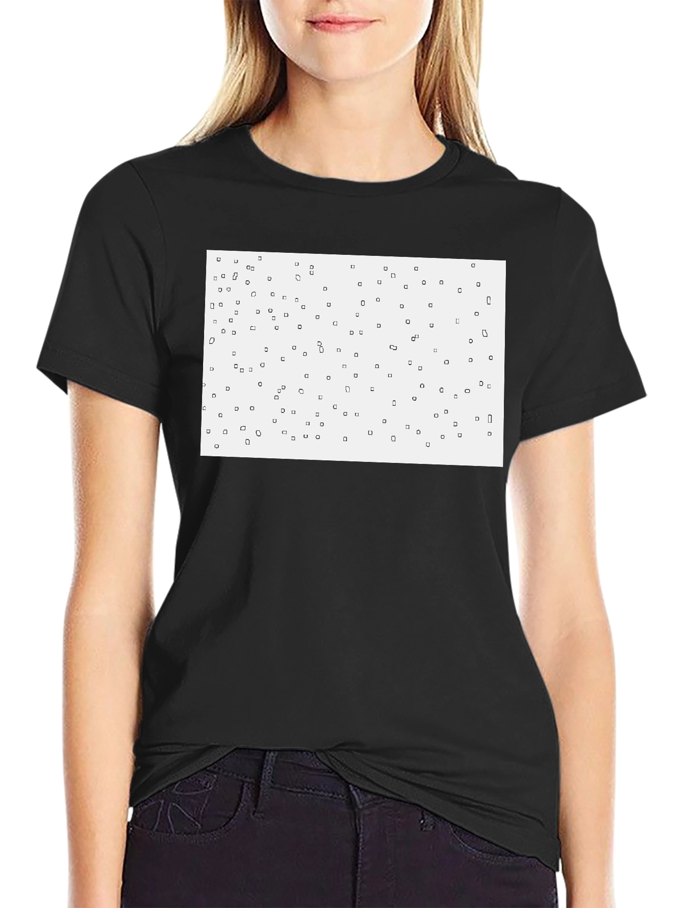 Camiseta Negra con Diseño Abstracto Cuadrado