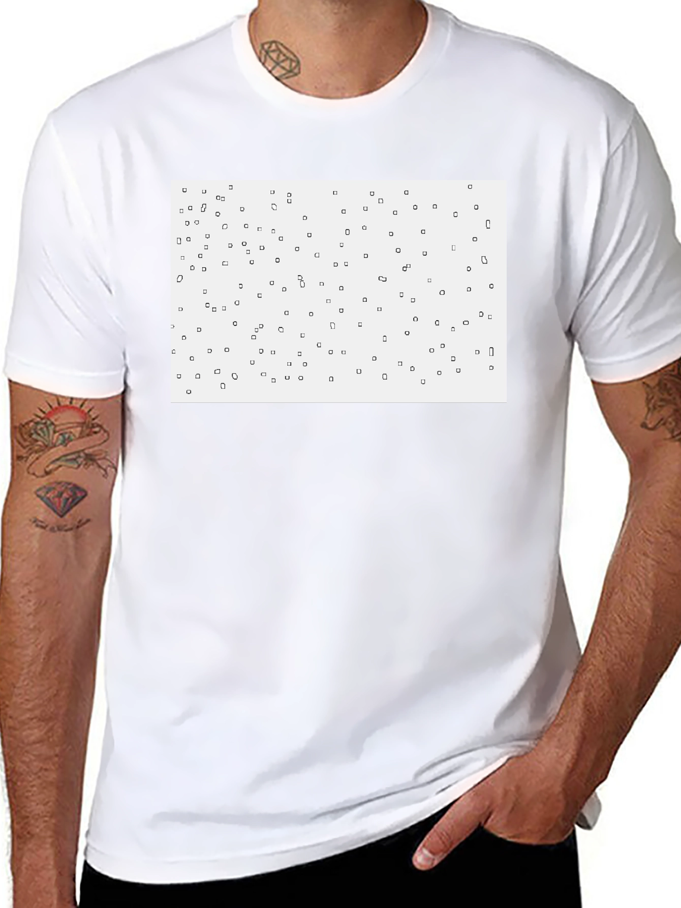 Camiseta Negra con Diseño Abstracto Cuadrado