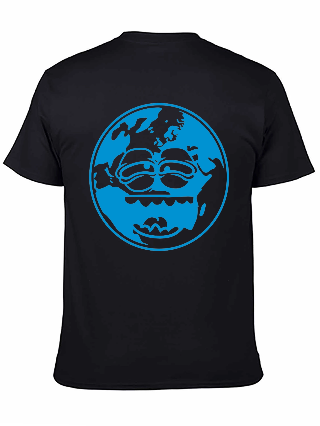 Camiseta Negra con Diseño Azul de Tierra Cartoon