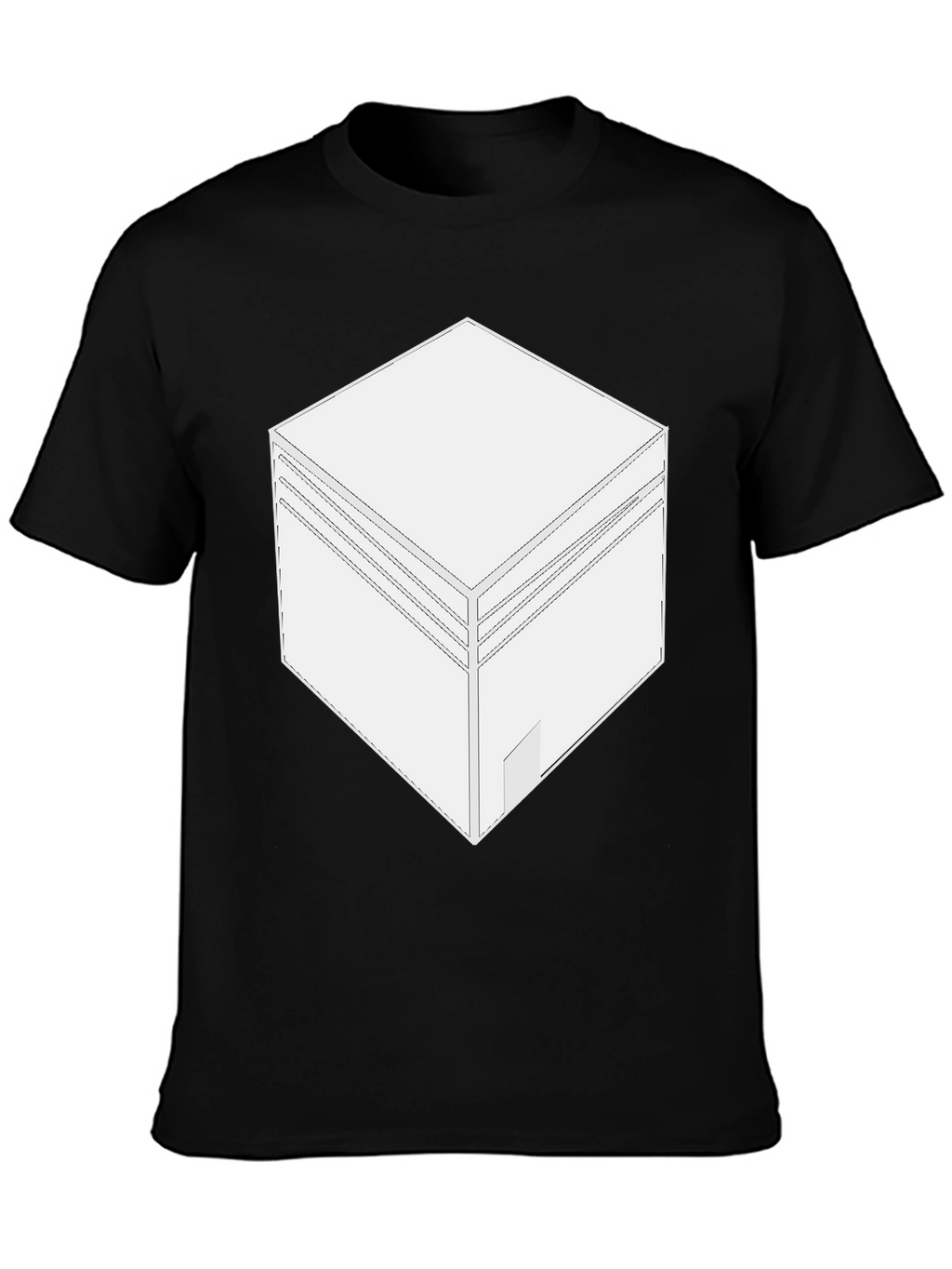 Camiseta Negra con Diseño de Cubo Abstracto
