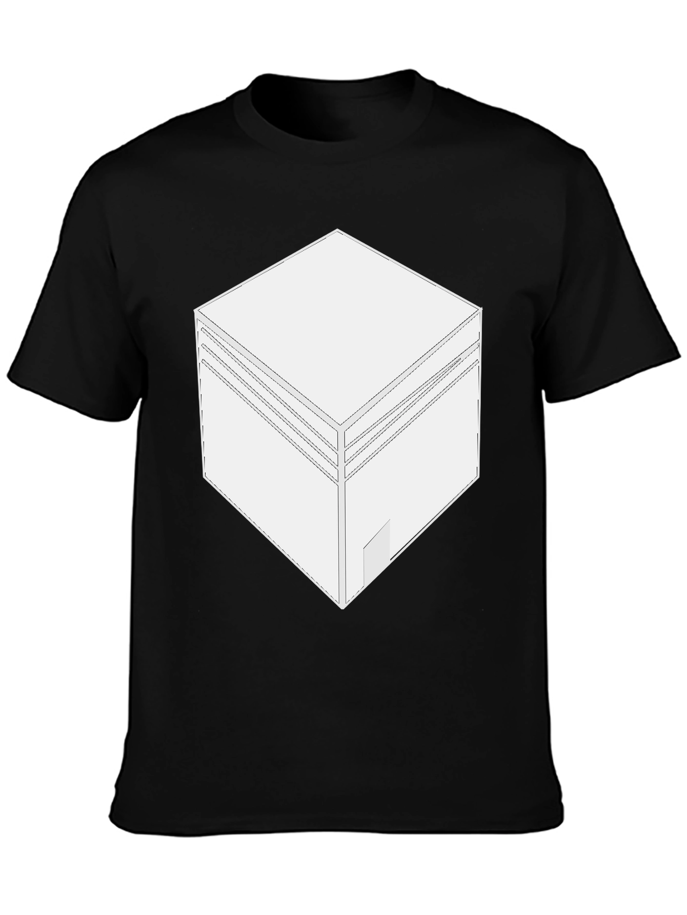 Camiseta Negra con Diseño de Cubo Abstracto