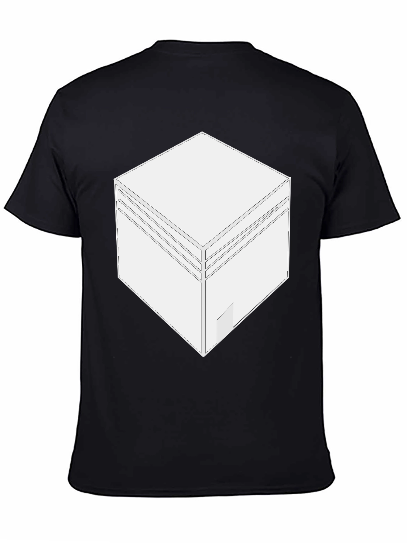 Camiseta Negra con Diseño de Cubo Abstracto