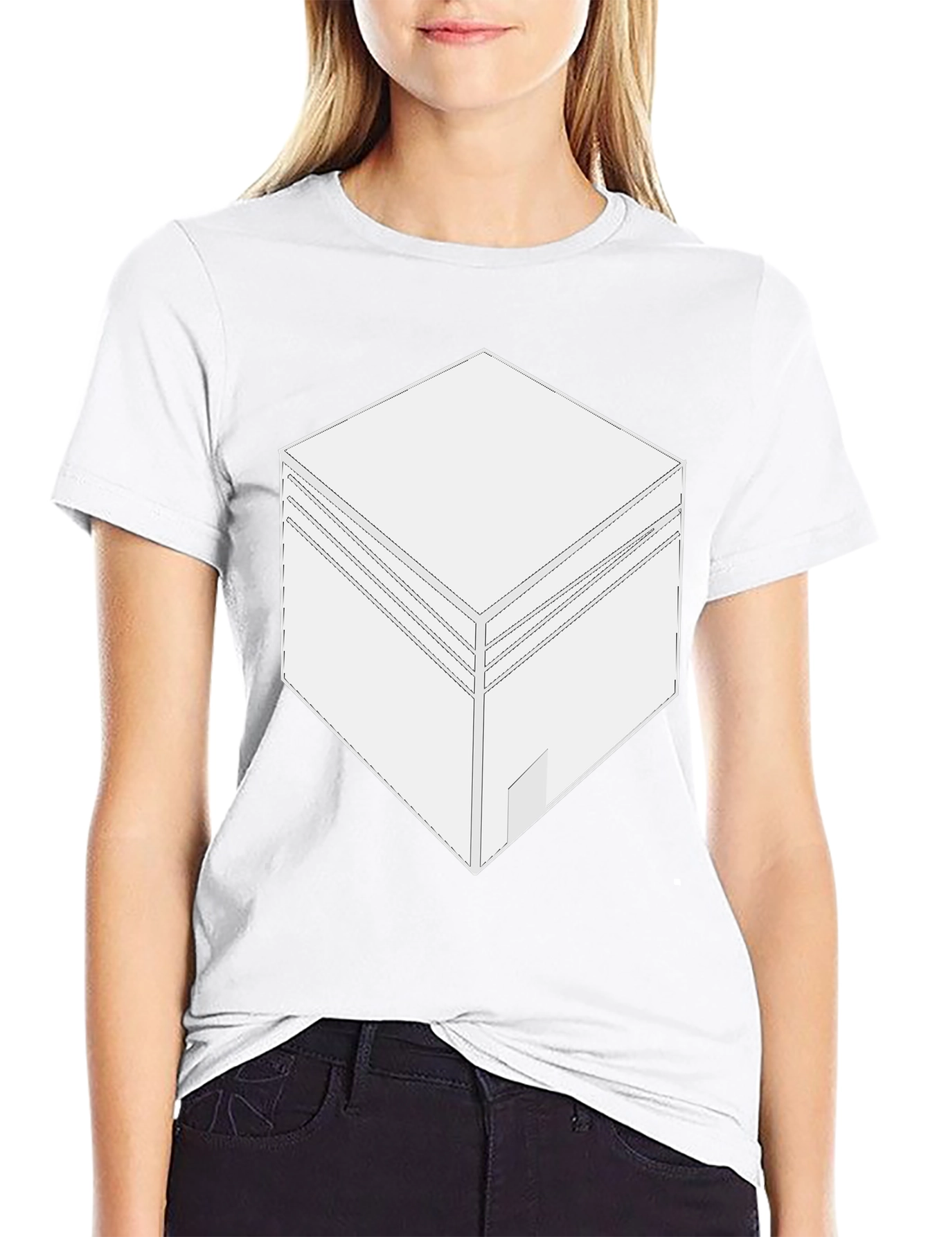 Camiseta Negra con Diseño de Cubo Abstracto