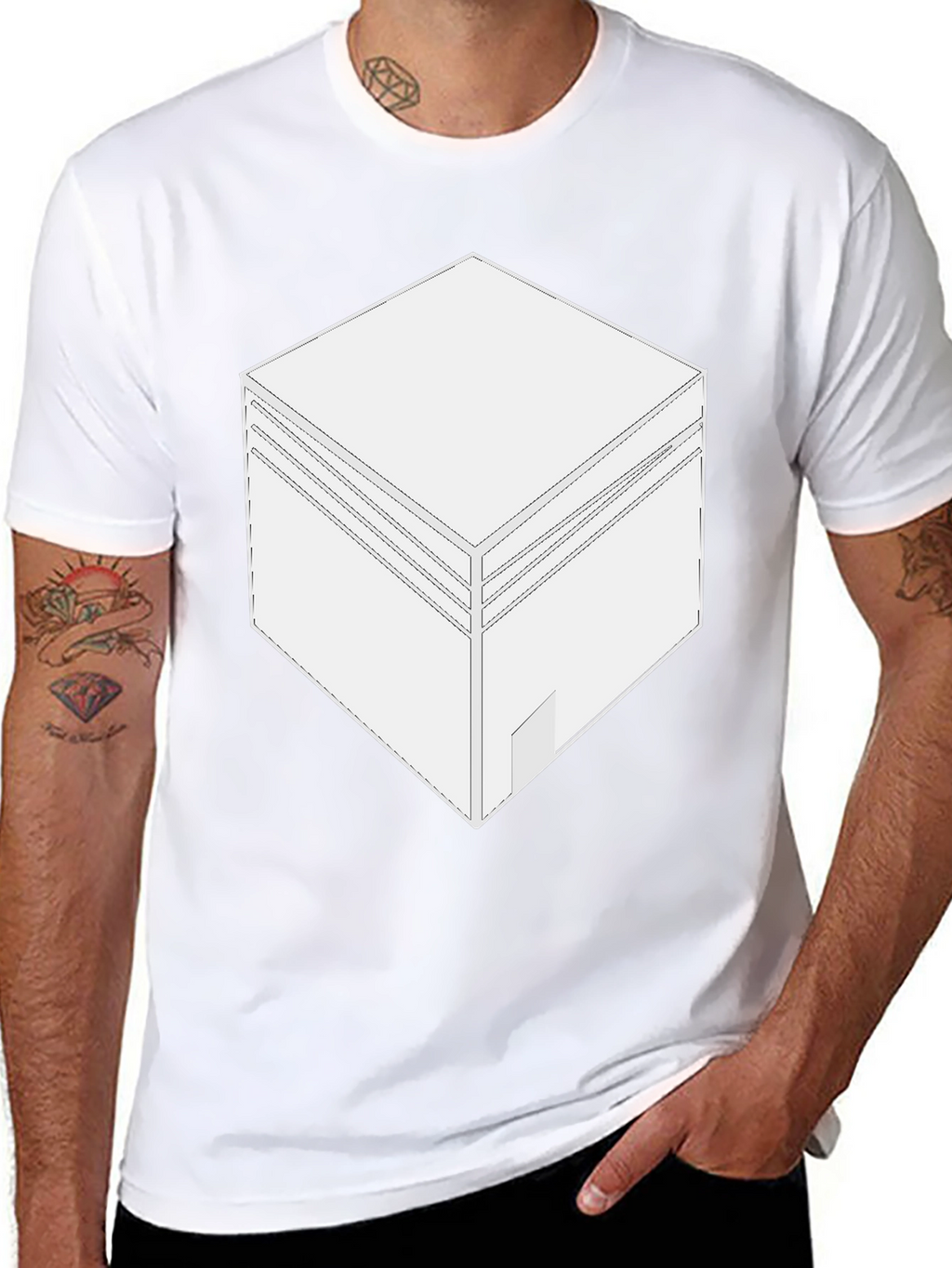 Camiseta Negra con Diseño de Cubo Abstracto