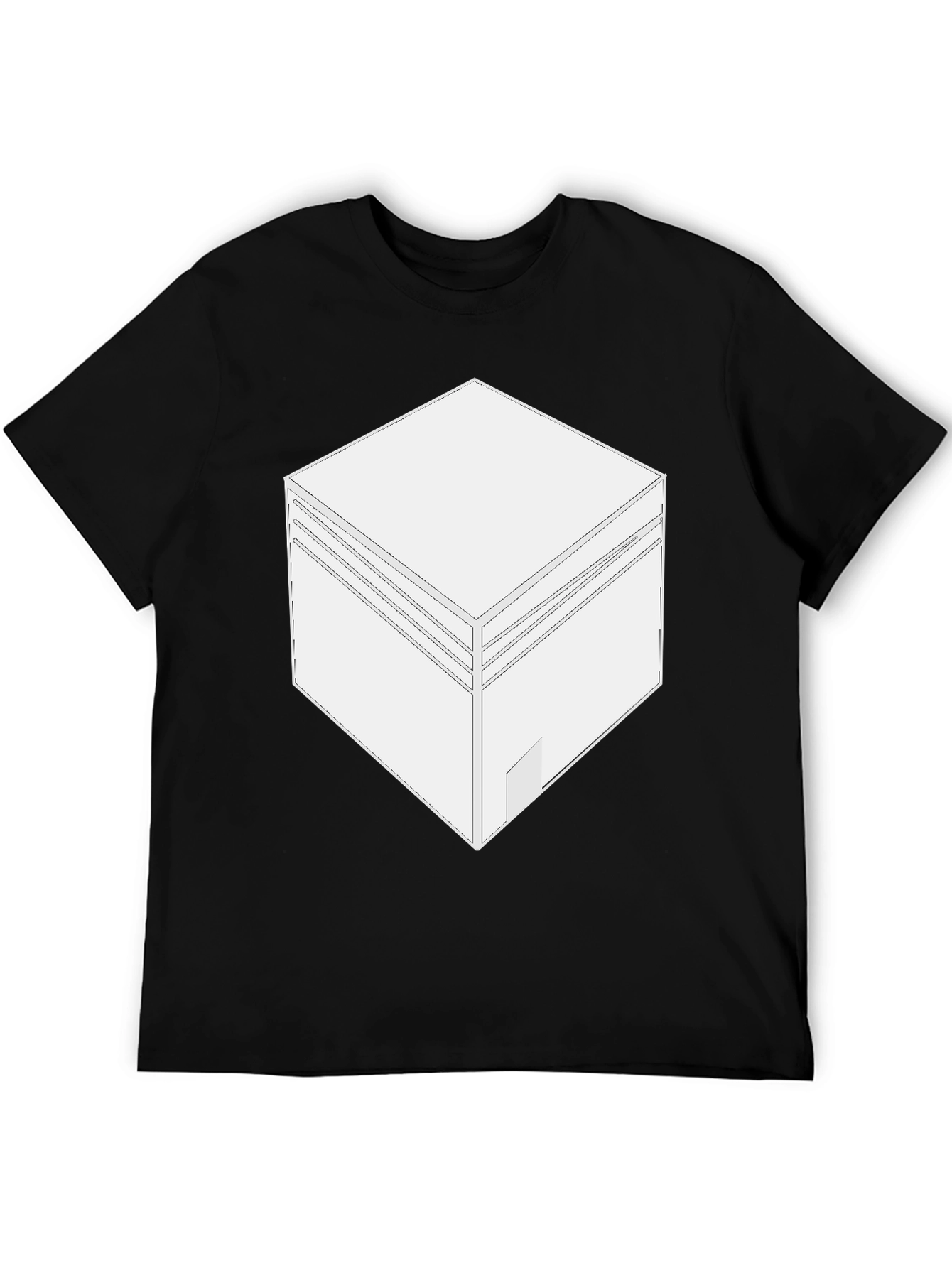 Camiseta Negra con Diseño de Cubo Abstracto