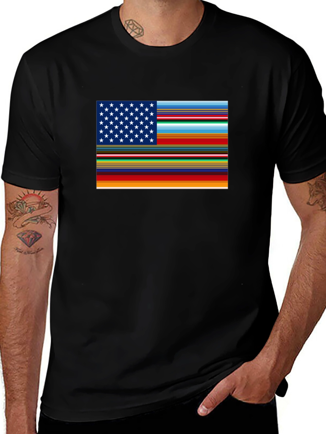 Camiseta Negra con Diseño Bandera Americana