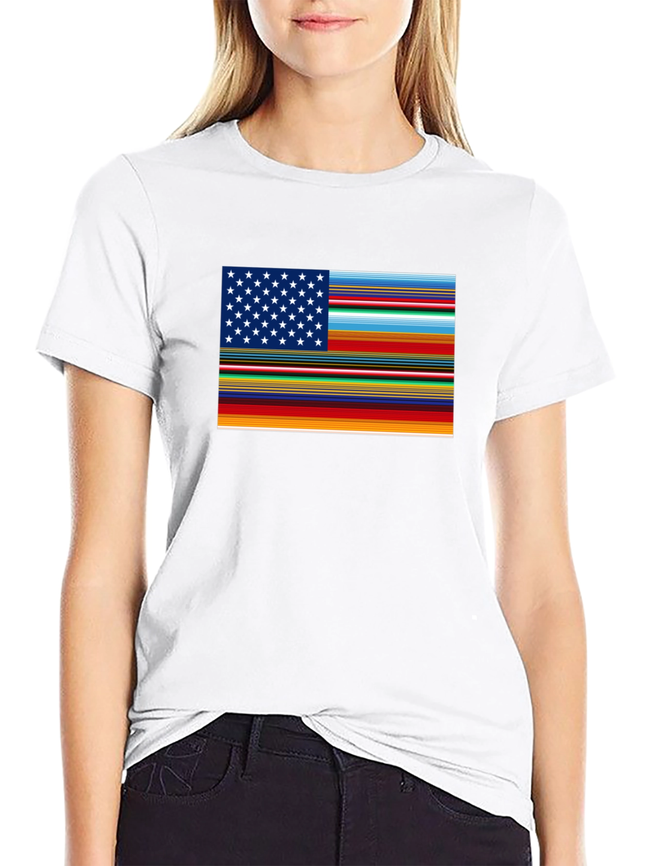 Camiseta Negra con Diseño Bandera Americana