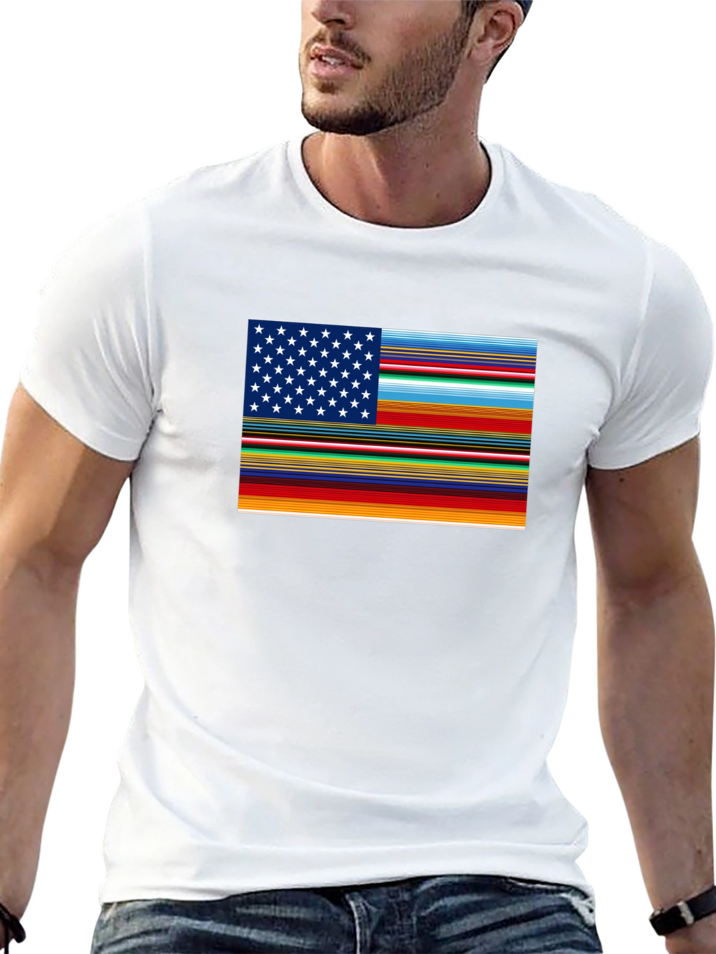 Camiseta Negra con Diseño Bandera Americana