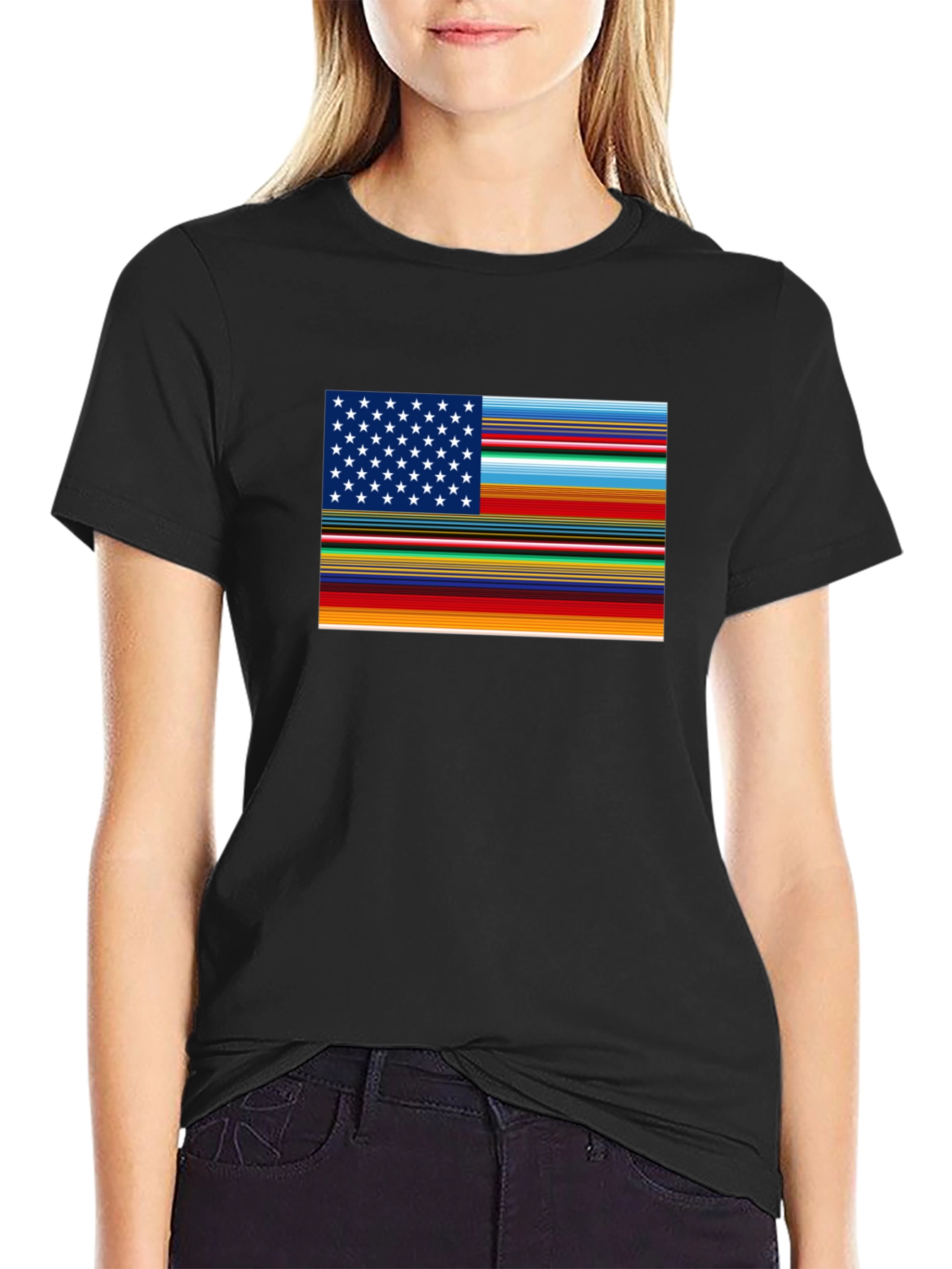 Camiseta Negra con Diseño Bandera Americana