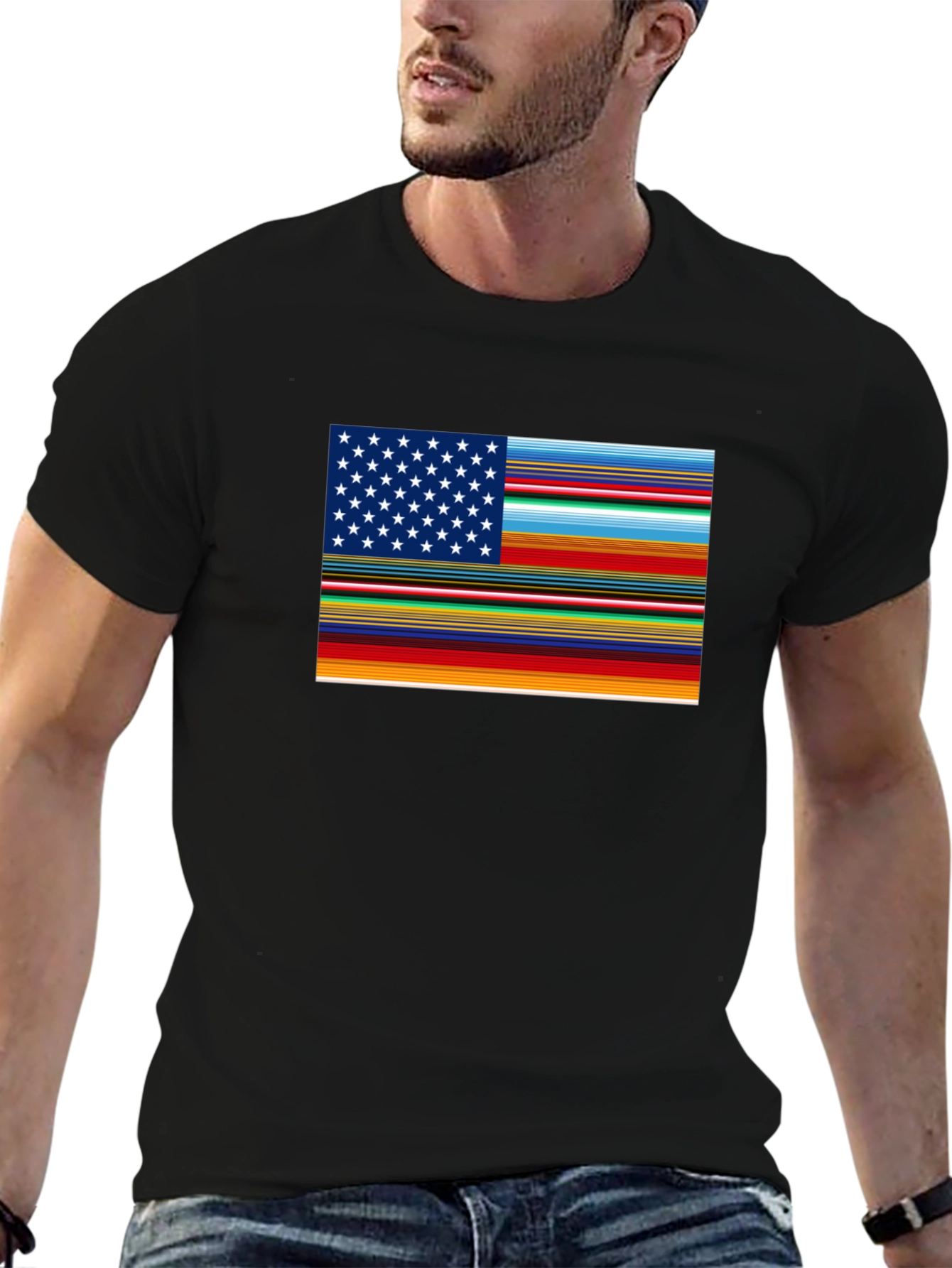 Camiseta Negra con Diseño Bandera Americana