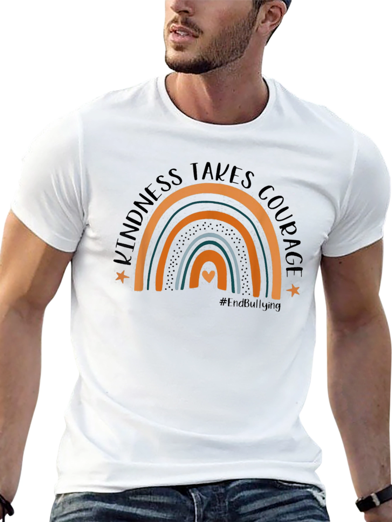 Camiseta Negra con Arco Iris Kindness Takes Courage