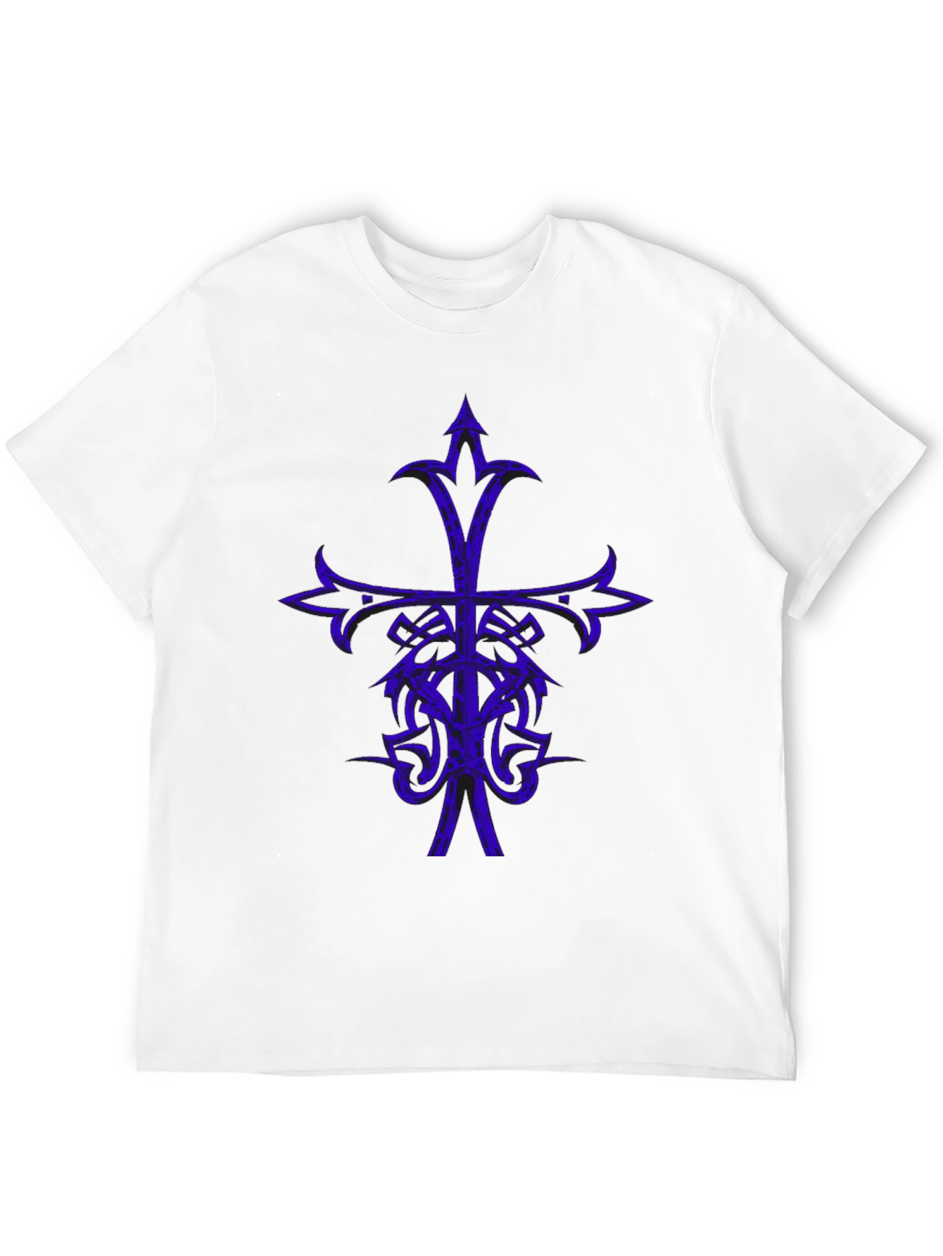 Camiseta Negra con Diseño Cruzado Azul