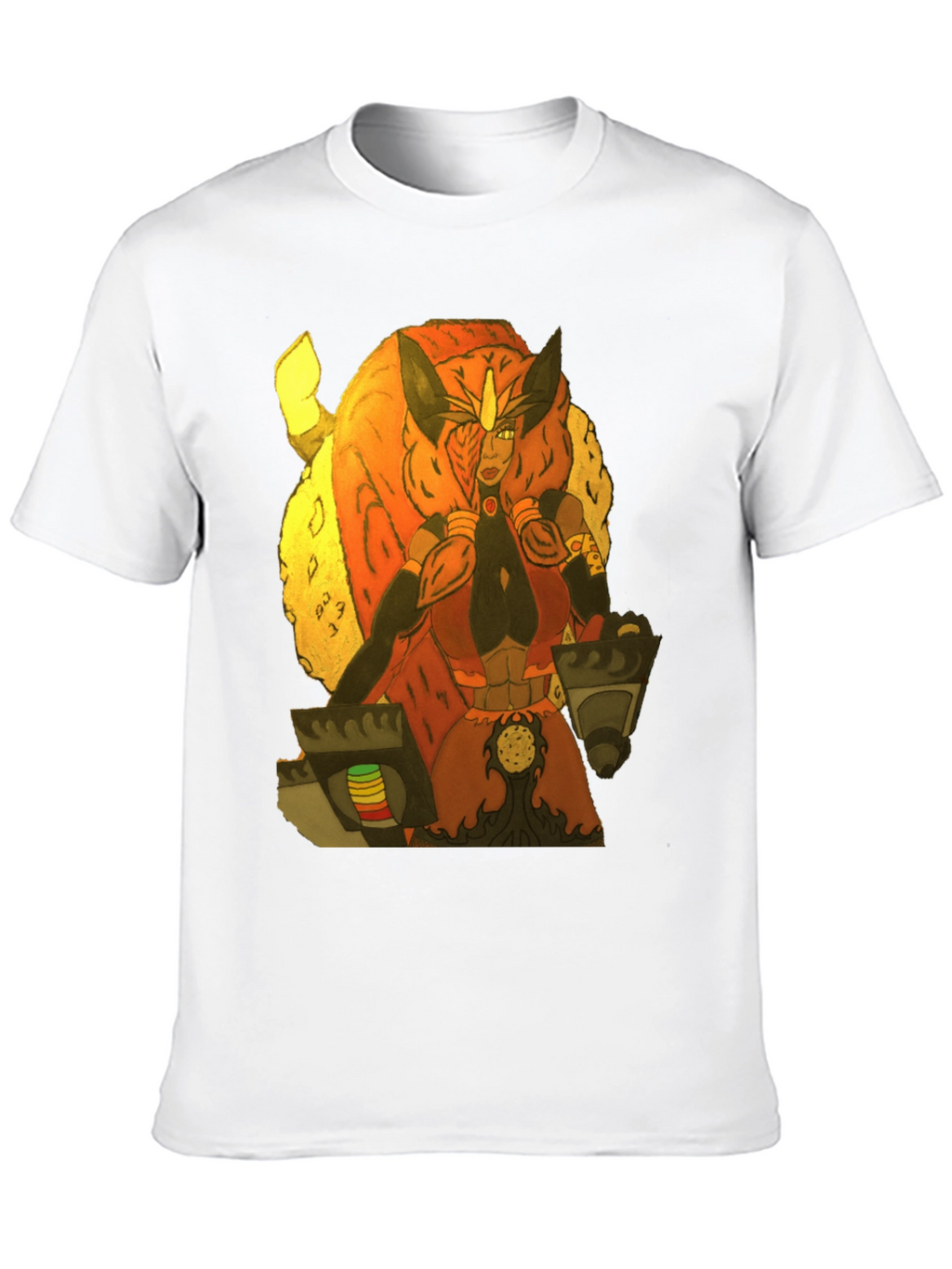 Camiseta Negra con Diseño de Guerrera Fantástica