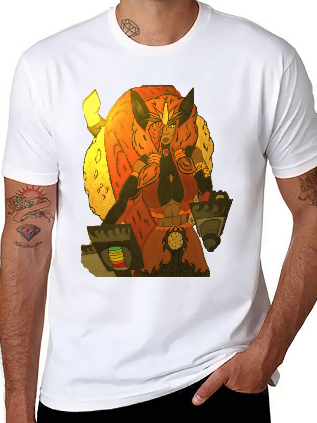 Camiseta Negra con Diseño de Guerrera Fantástica