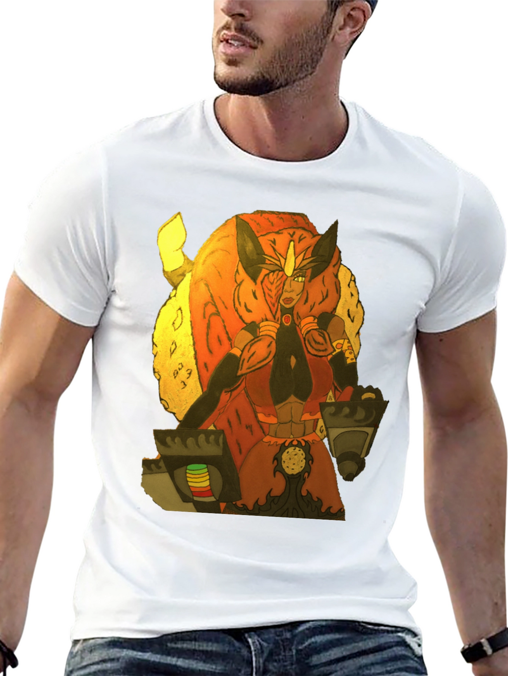 Camiseta Negra con Diseño de Guerrera Fantástica