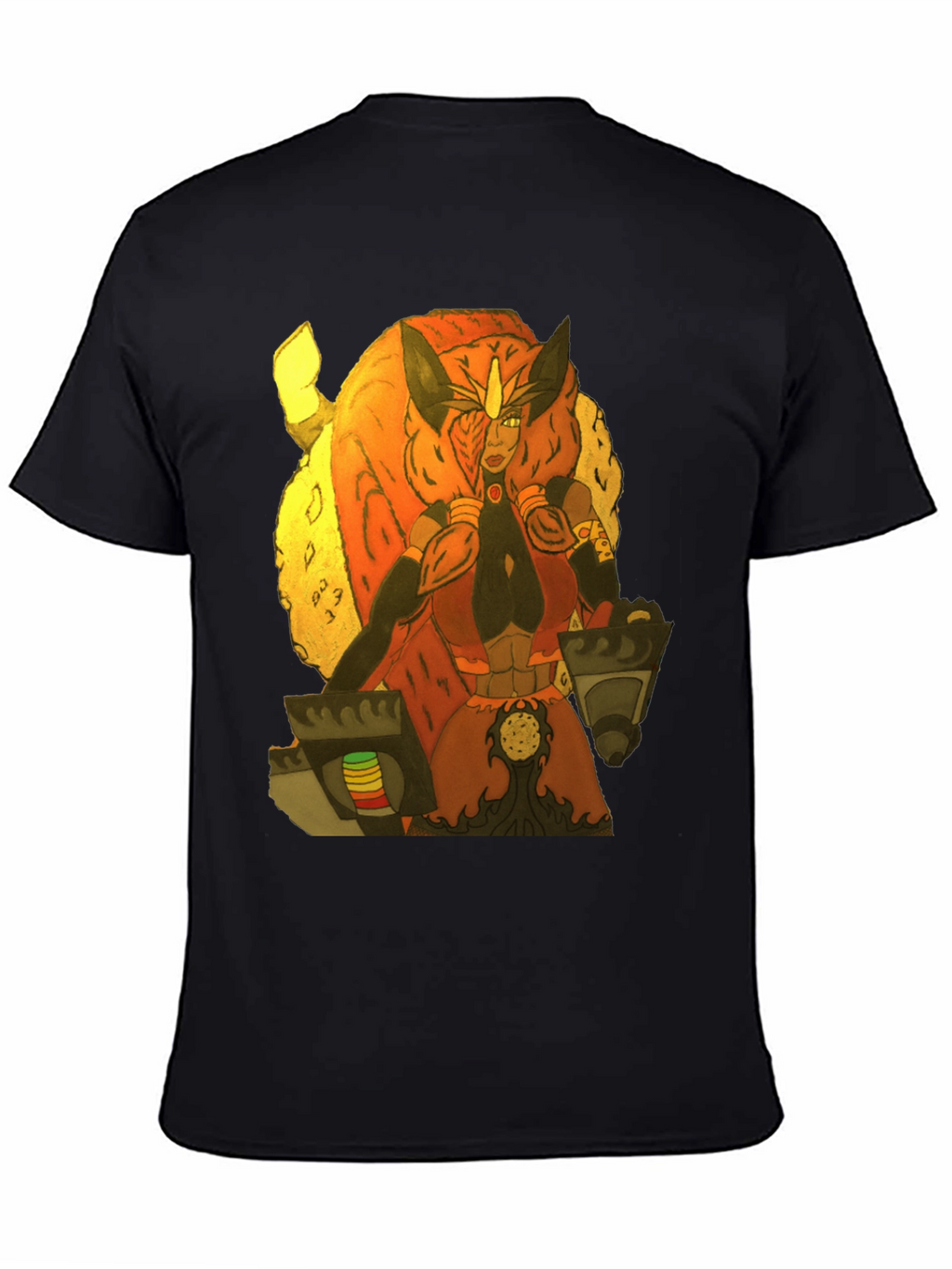 Camiseta Negra con Diseño de Guerrera Fantástica