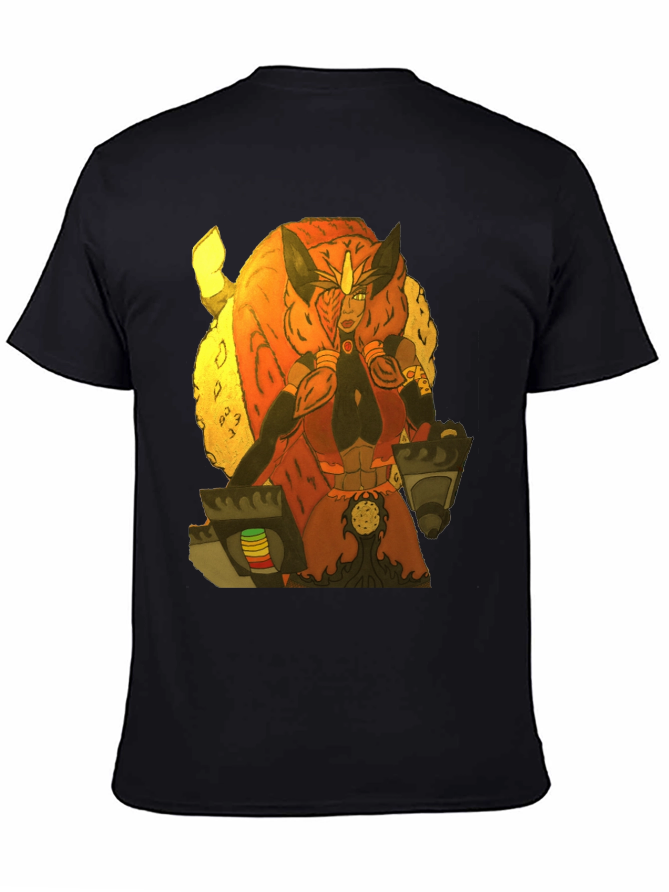 Camiseta Negra con Diseño de Guerrera Fantástica