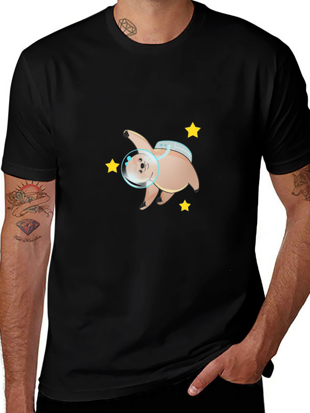 Camiseta Negra con Diseño de Oso Astronauta