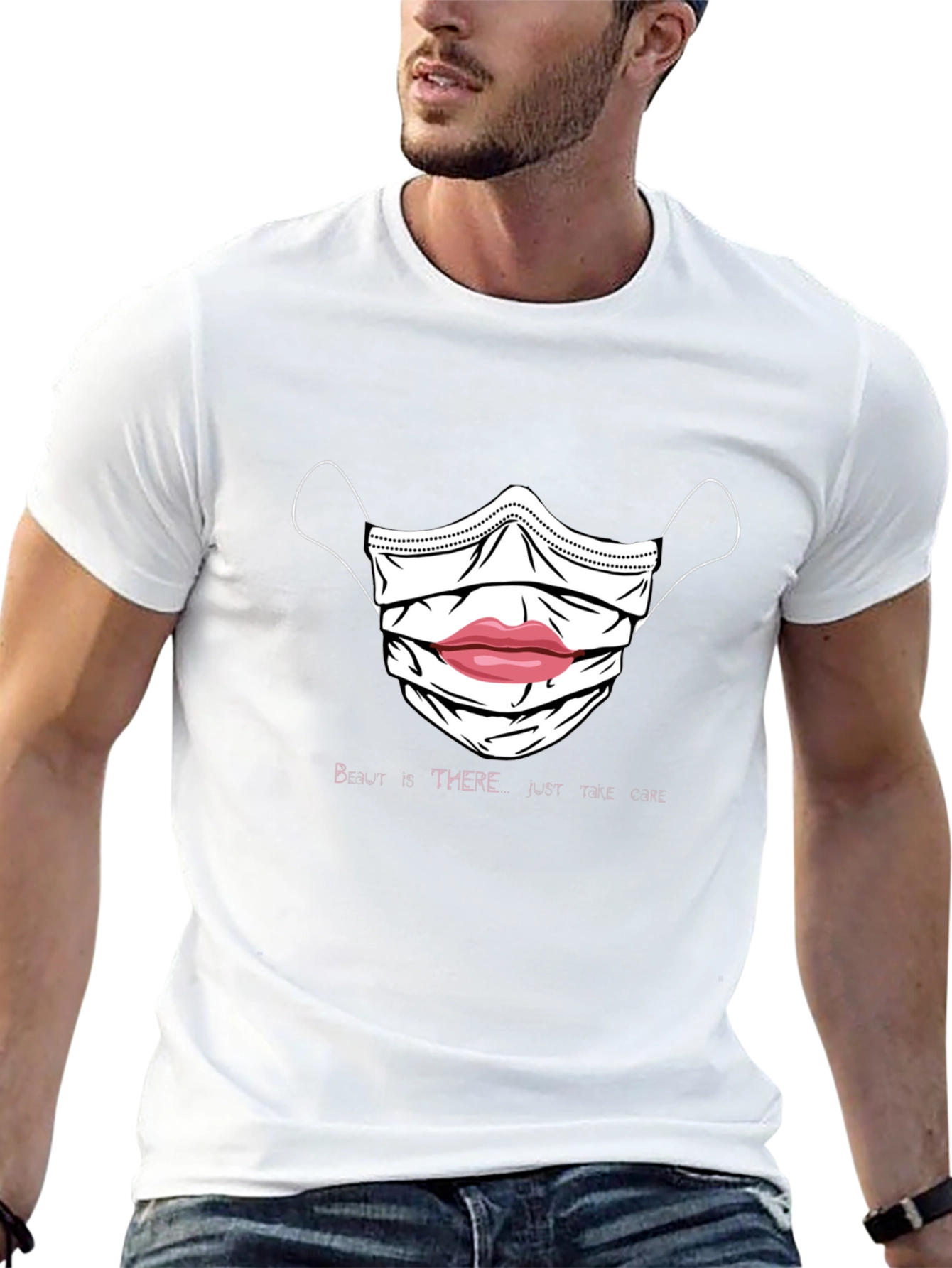 Camiseta Negra con Diseño de Mascarilla y Labios