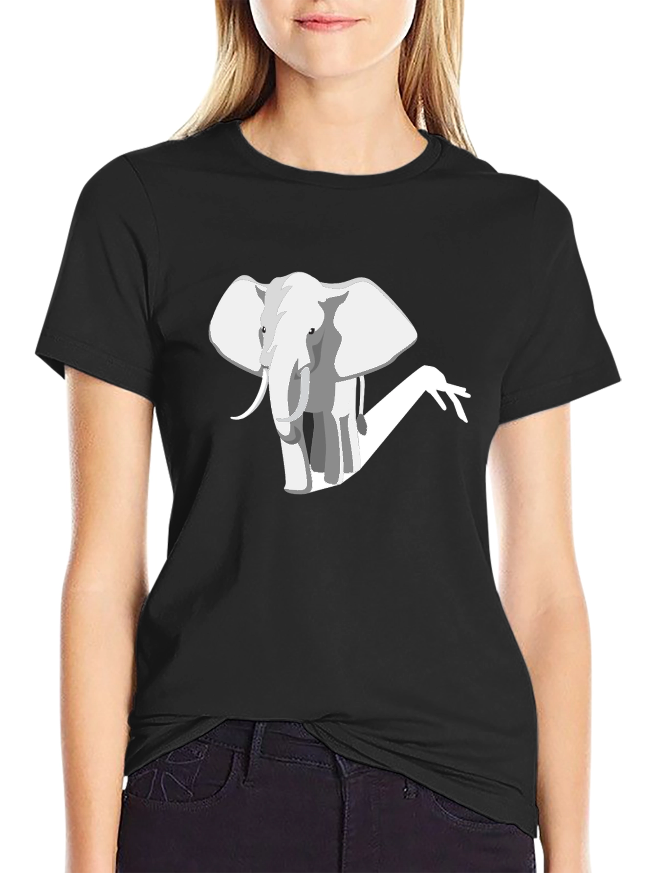 Camiseta Negra con Diseño de Elefante Moderno