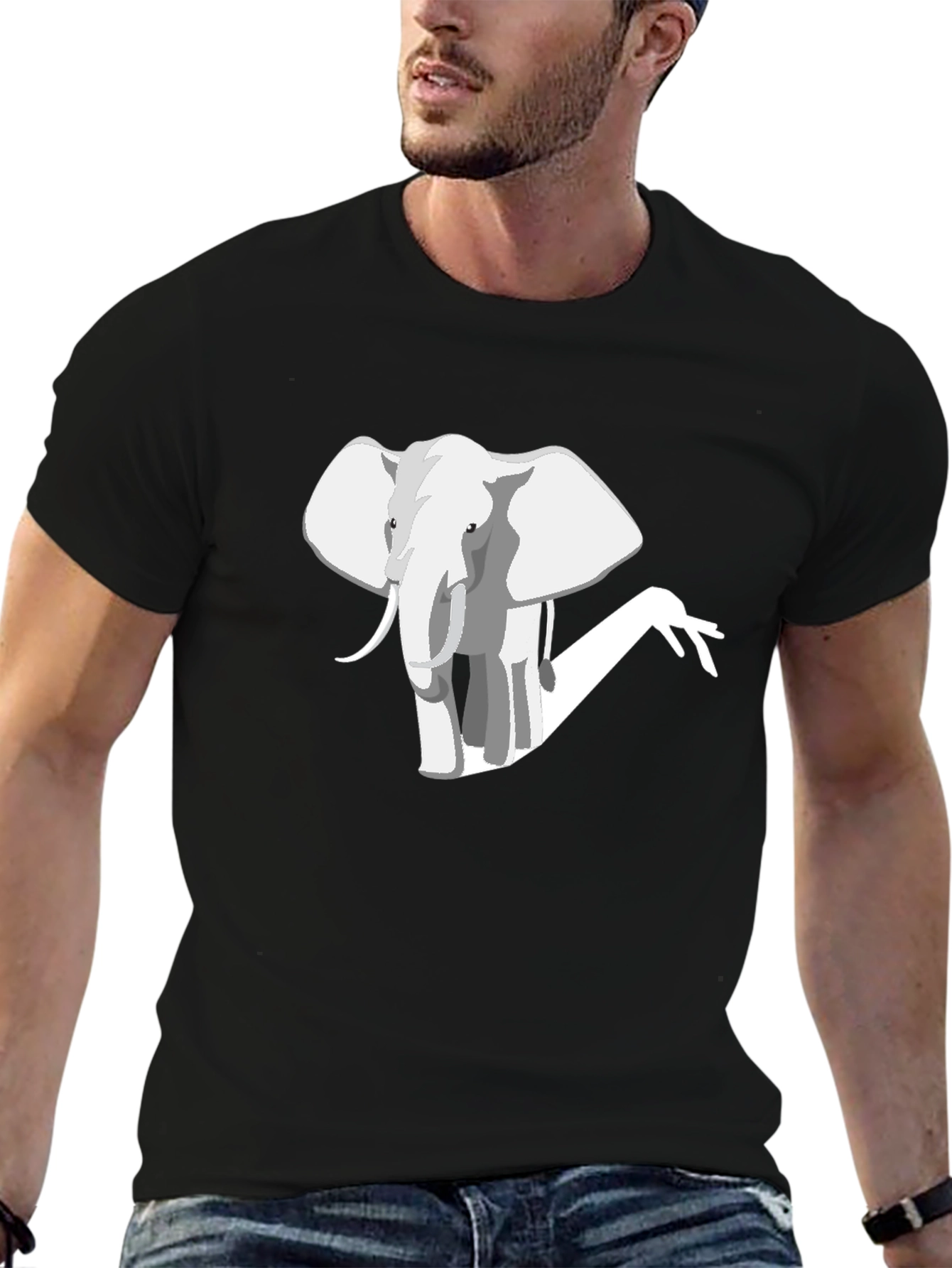 Camiseta Negra con Diseño de Elefante Moderno