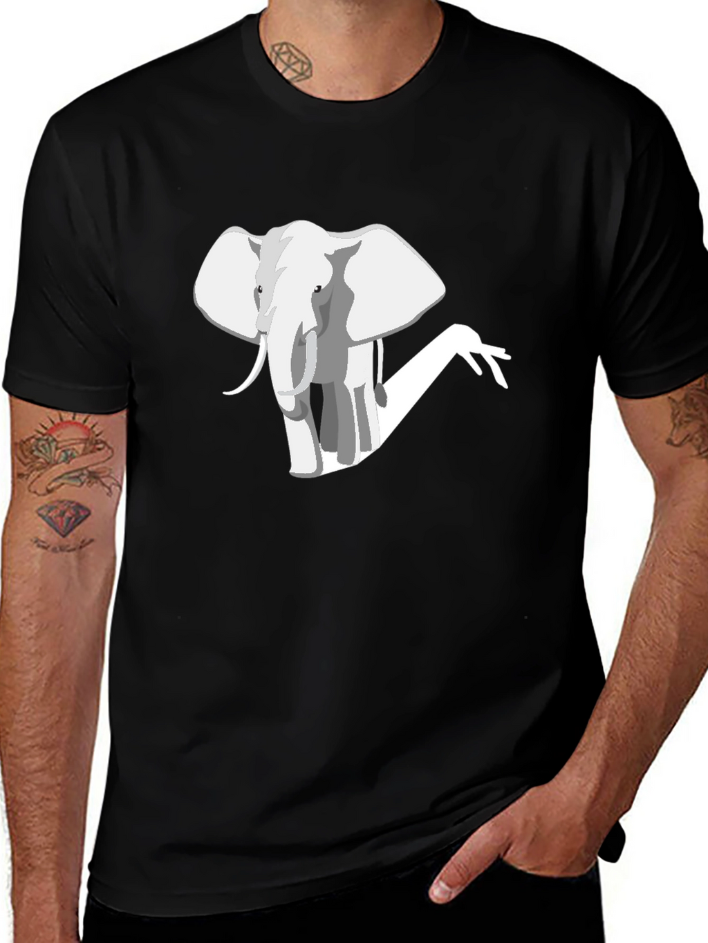 Camiseta Negra con Diseño de Elefante Moderno