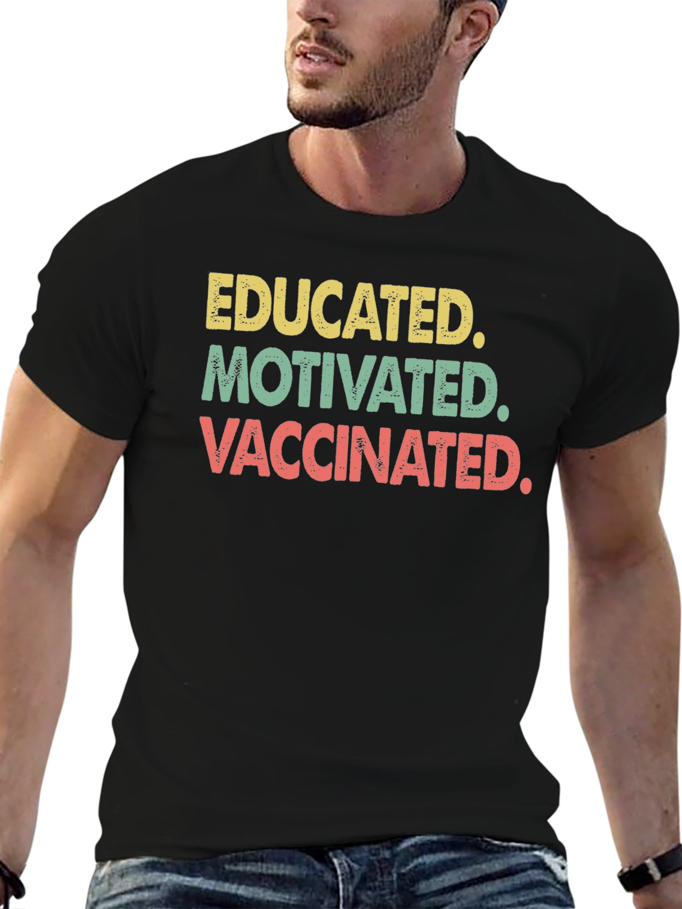 Camiseta Educado Motivado Vacunado - Estilo Retro