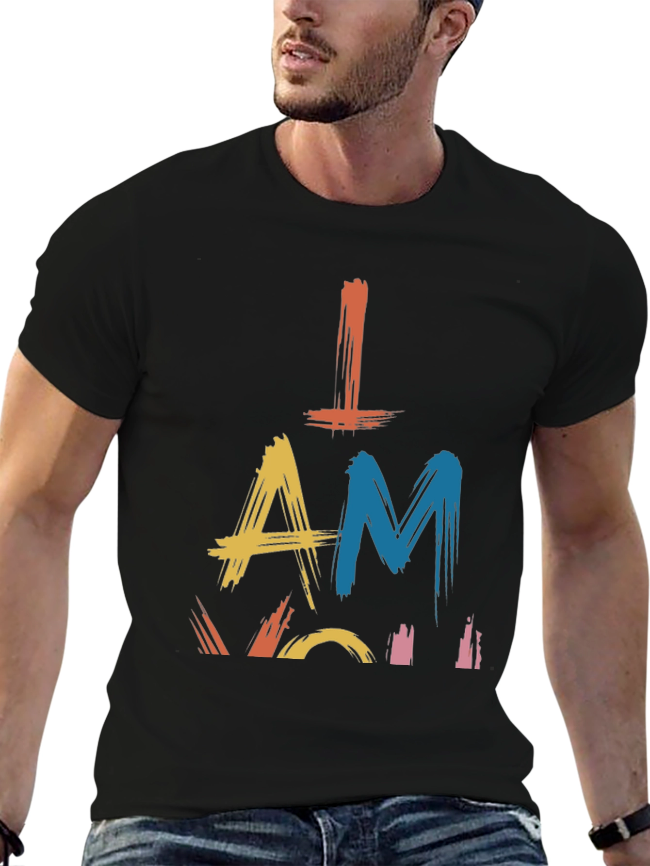 Camiseta Negra con Diseño Abstracto I AM