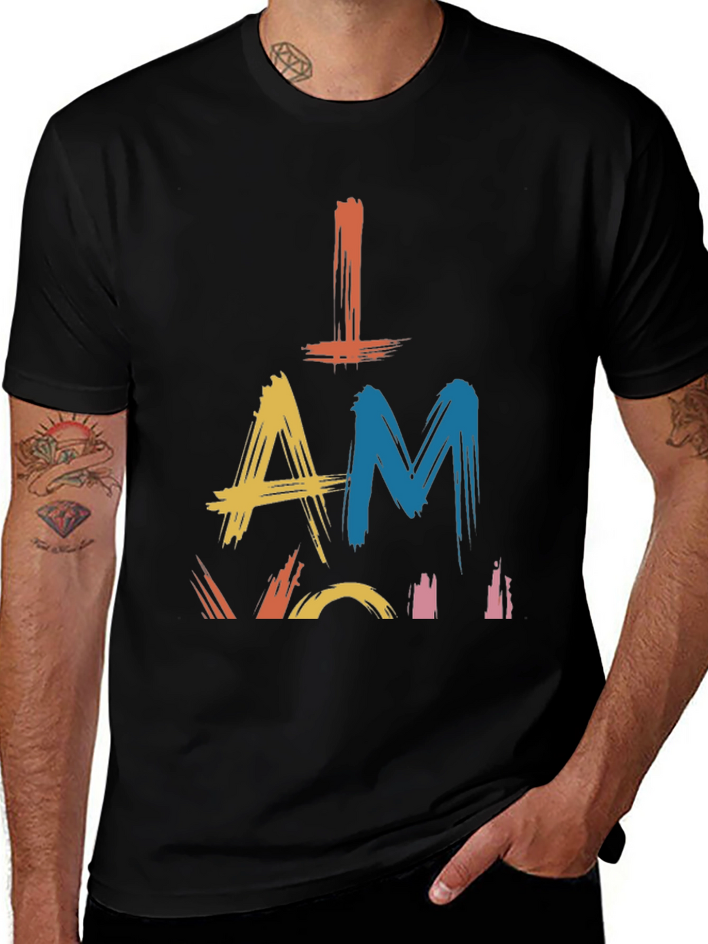 Camiseta Negra con Diseño Abstracto I AM